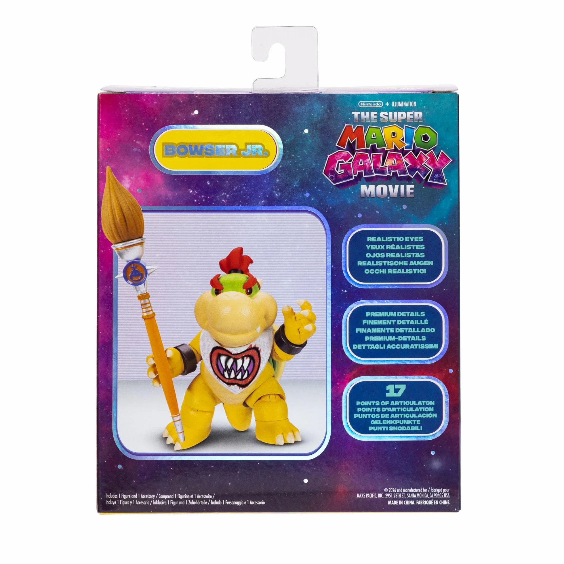 Figurka Bowser Jr. z filmu Super Mario Galaxy Movie, 5" / 12,7 cm, z akcesoriami, oficjalna licencja Jakks Pacific, 17 punktów artykulacji, w zestawie pędzel, dla dzieci w wieku 3+