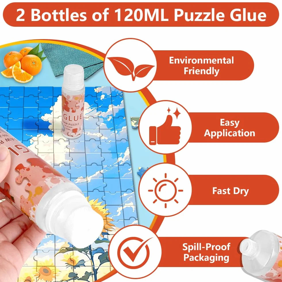 Ainiv Klej do puzzli z gąbką – przezroczysta, rozpuszczalna w wodzie, szybkoschnąca formuła na puzzle 1000/1500/2000 elementów, idealna do rękodzieła, projektów DIY i oszałamiających wyświetlaczy (120