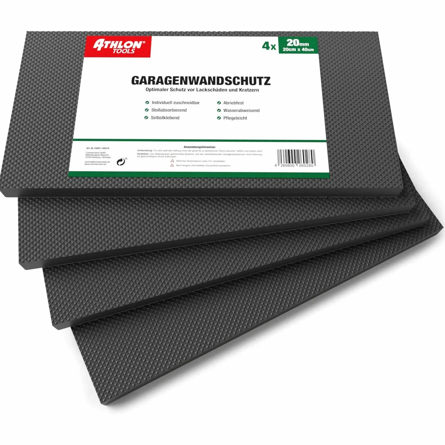 ATHLON TOOLS MaxProtect Premium 4 x samoprzylepna ochrona ściany garażowej, 40 x 20 x 2,0 cm, ochrona przed uderzeniami, ochrona krawędzi drzwi (czarny)