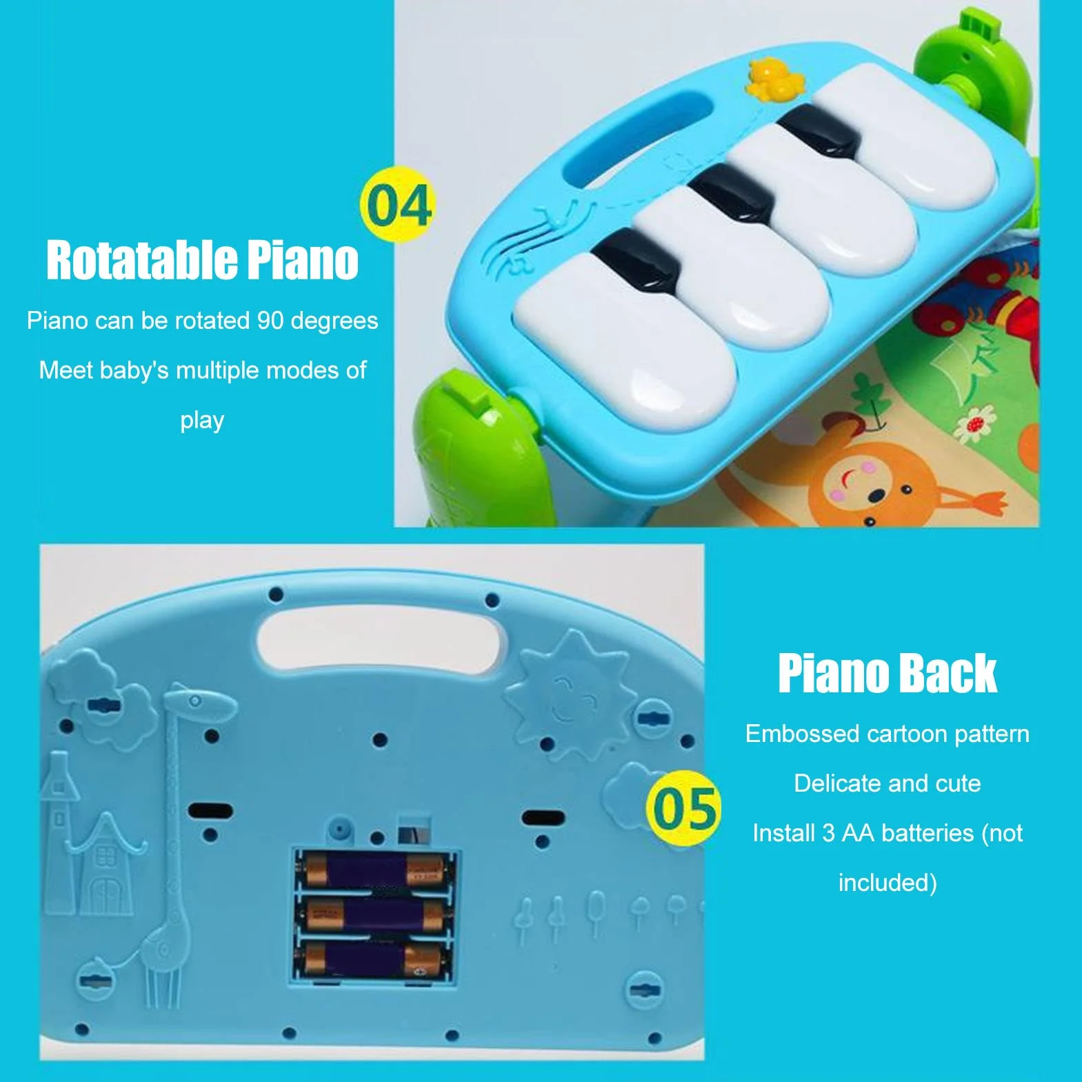 Baby Kick Play Piano, miękka, wygodna, zdejmowana edukacyjna mata gimnastyczna dla maluchów Kick Play Piano z lekką muzyką