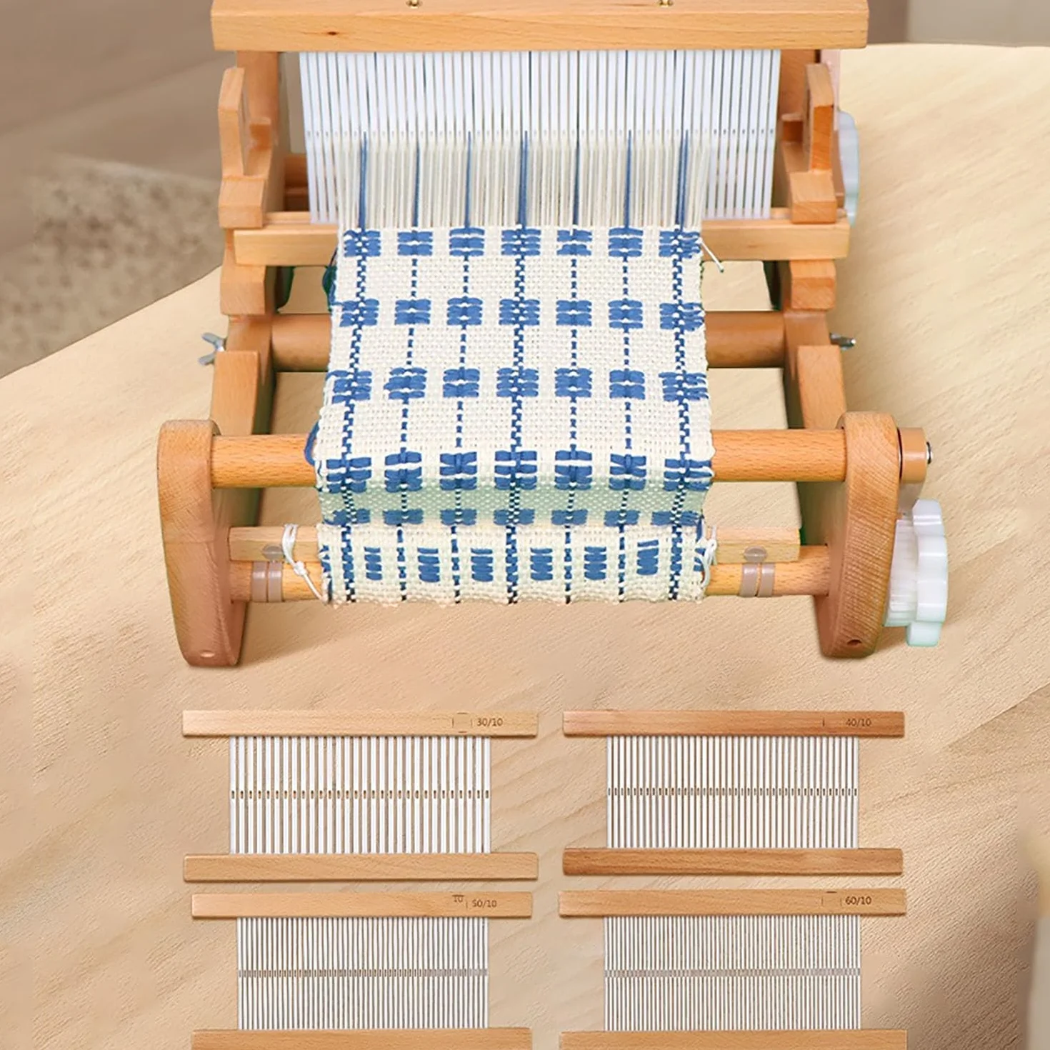 Drewniany Zestaw Do Tkania Multi-Craft, Domowy Zestaw Do Tkania, Ręcznie Robiony Miniaturowy Krosno Z Grzebieniem I Szpulką, Regulowana Gęstość Tkania Dla Dzieci, Dorosłych I Początkujących