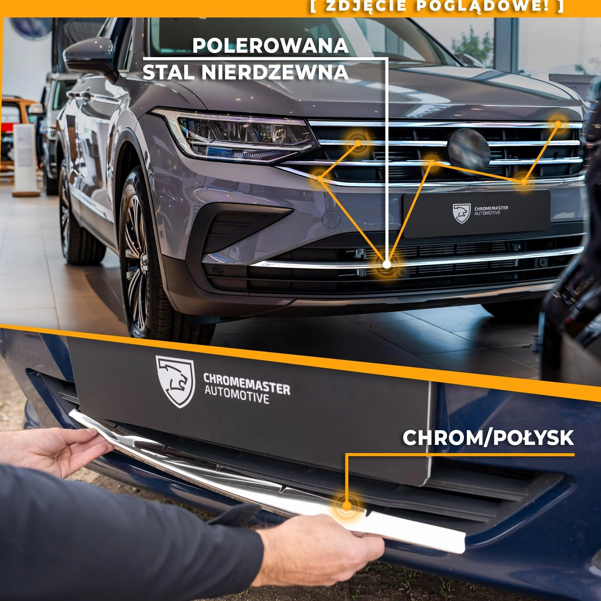 CHROMEMASTER Listwa Atrapy Zderzaka Przedniego Stal Nierdzewna Polerowana Kompatybilna z VW T6.1 California 2019-2024