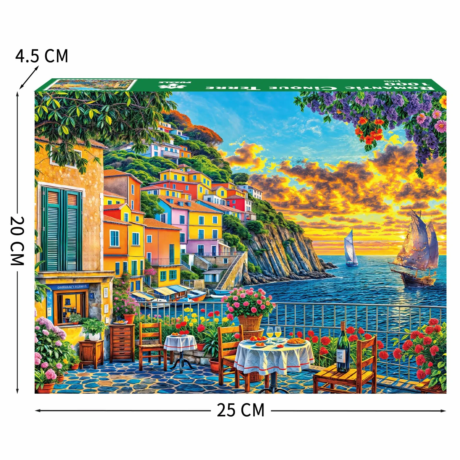Puzzle 1000 elementów dla dorosłych i dzieci, niemożliwe wyzwanie, prezent z puzzli, sprytne puzzle, kolorowe puzzle, puzzle z romantycznym motywem Cinque Terre