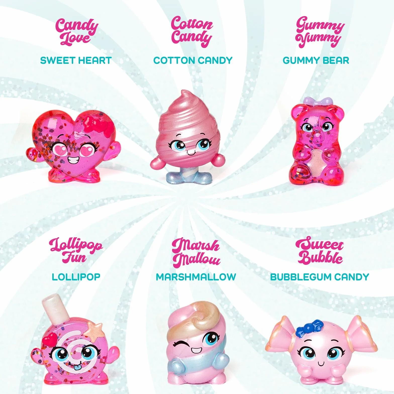 KOOKYLOOS Candy Land Series GUMMY YUMMY – laleczka do kolekcjonowania z serii Candy Land, zawartość: 1 lalka, zestaw ubrań i butów,akcesorium oraz zwierzątko,1 lalka ma 3 różne buzie!