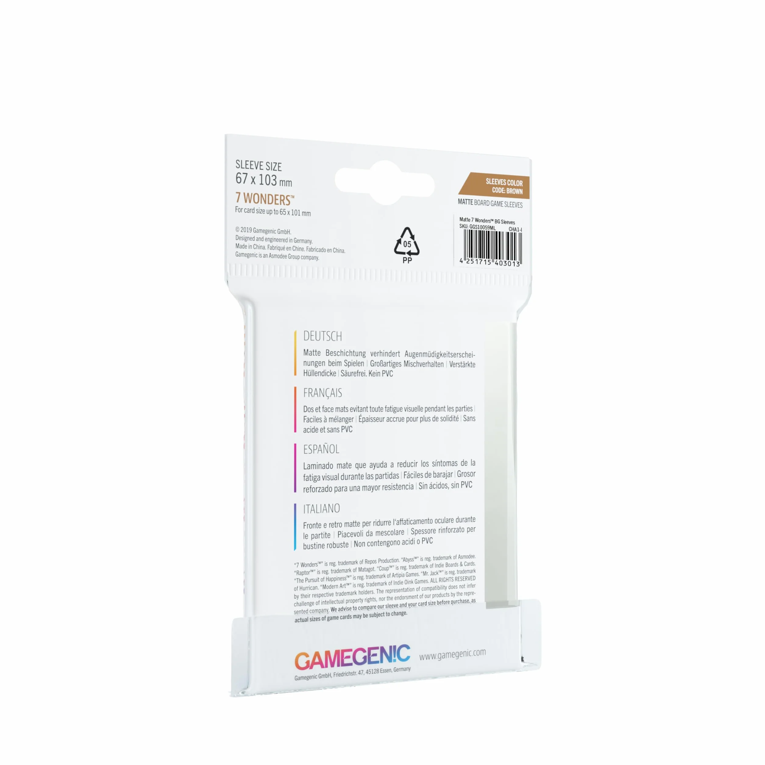 GAMEGEN!C- Matte 7 Wonders Sleeves 67 x 103 mm (80), Clear (GGS10059ML)