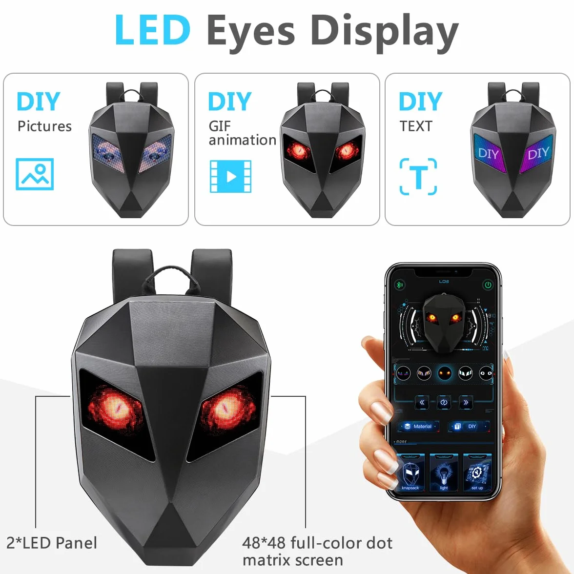 Plecak LED Pixel Art motocyklowy wodoszczelny twarda skorupa 3D torba na kask iOS Android