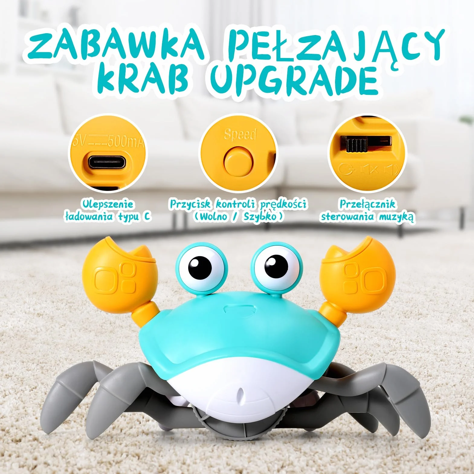Zestaw zabawek pełzający krab, interaktywny chodzący krab sensoryczne zabawki dla maluchów, Muzyczny zestaw zabawek krabowych dla dzieci w wieku dla dzieci od 3 lat - Zielony