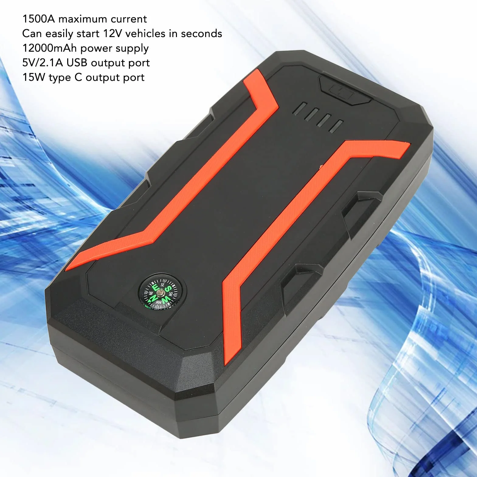 Przenośny Car Jump Starter 1500A 12000mAh 12V Power Bank do silników 7L Gas 5.5L
