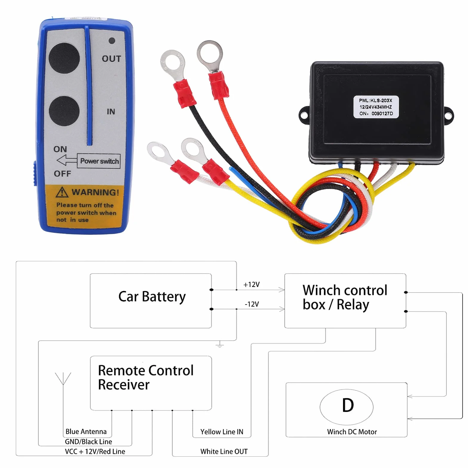 Aramox Universal Winch Wireless Remote Control Switch Kit 12V 24V do Ciężarówki ATV SUV