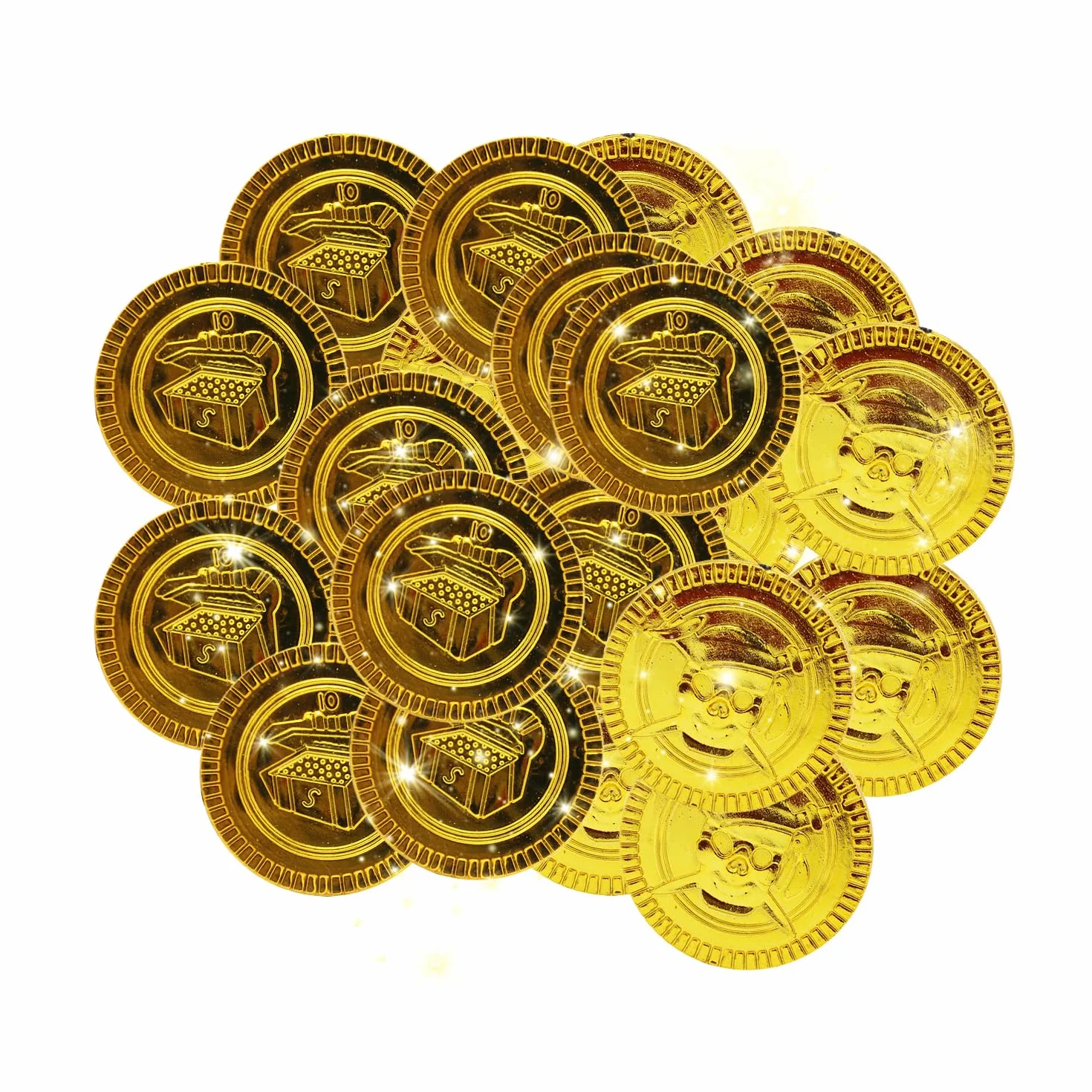 Piracki skarb złotych monet, piratów, złote monety, pieniądze do zabawy, na urodziny dziecka, złote monety, zabawka upominek z okazji urodzin dziecka (50)