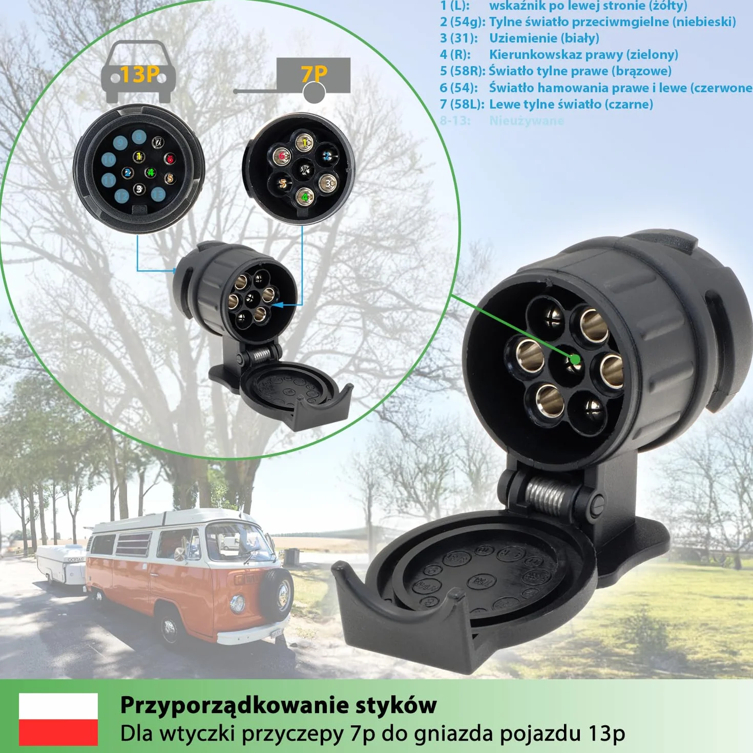 Fouraces Adapter do Przyczepy 13 do 7 Pin Czarny
