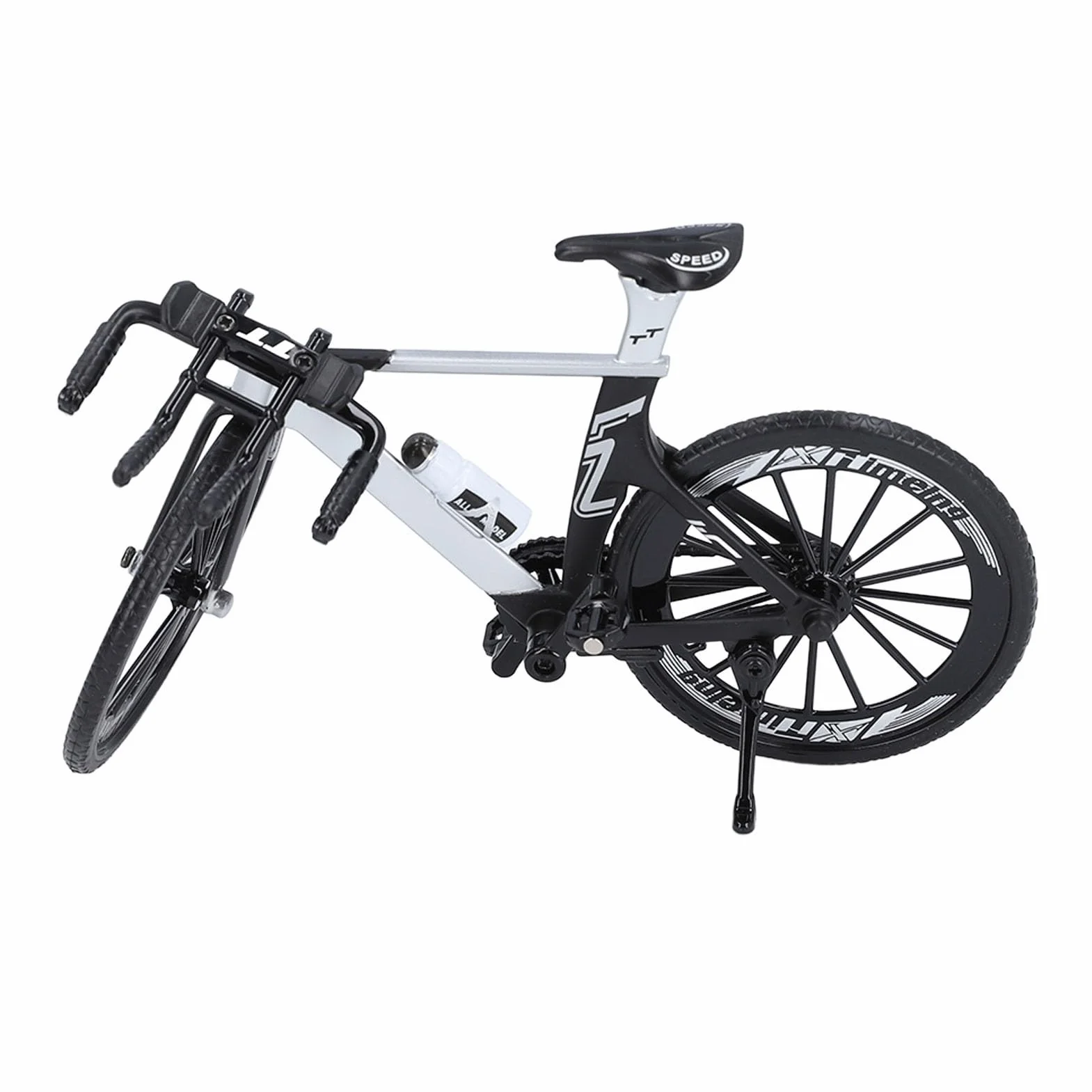 CHICIRIS Model Roweru Wyścigowego, Aluminiowy Rower Wyścigowy z podwójną kierownicą, Przesuwnym Układem Kierowniczym, Metalowa Zabawka Rowerowa dla Dzieci Prezent Urodzinowy (czarny biały)