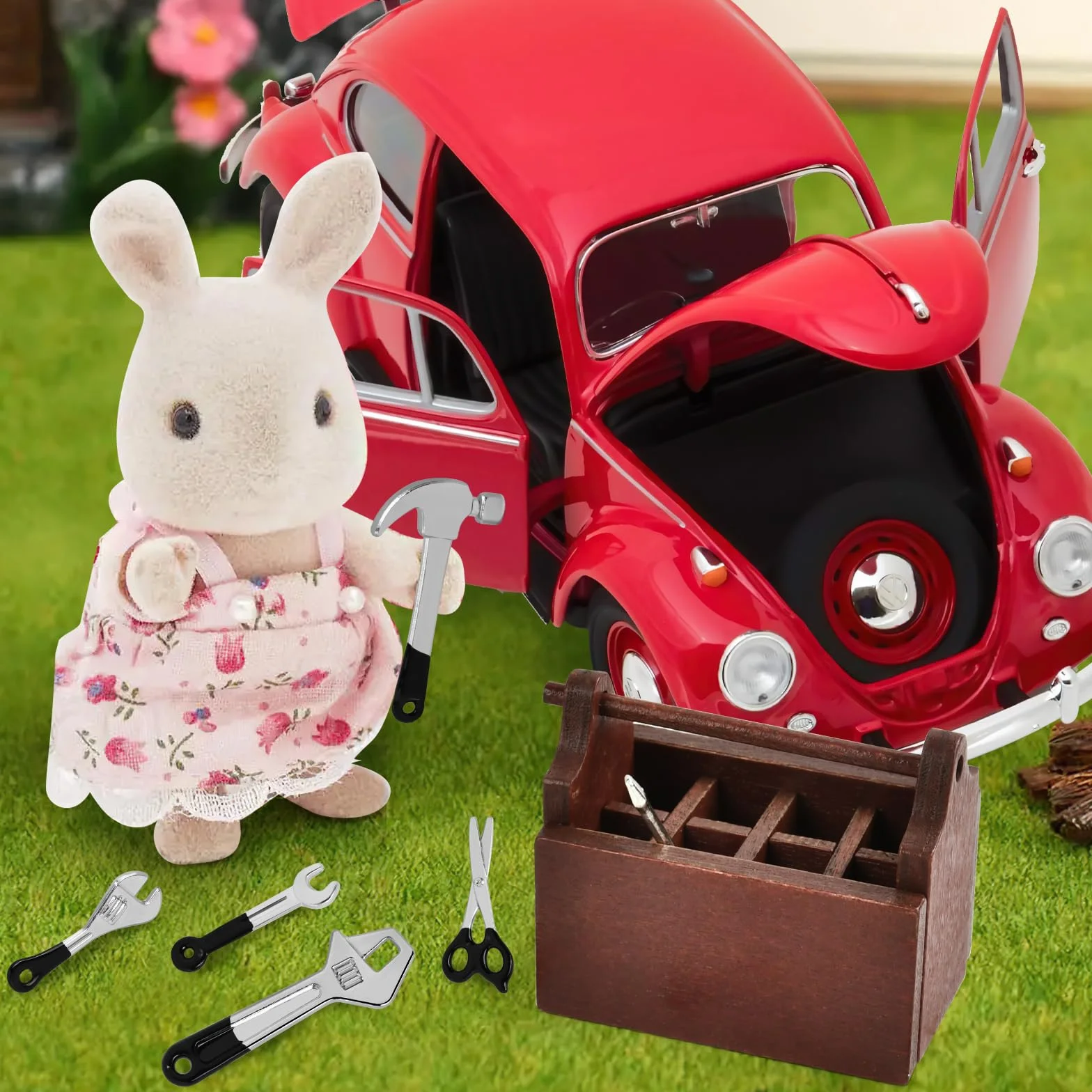 Zestaw 25 sztuk, miniaturowe skrzynki narzędziowe, mini drewniana skrzynka narzędziowa, mini blokada drogi, mini cegła symulacyjna, akcesoria do domku dla lalek, Boże Narodzenie (czarny)