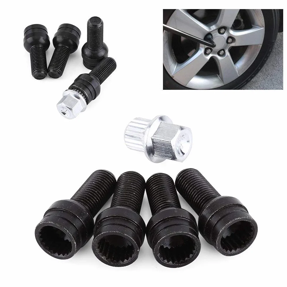 EBTOOLS do śrub kół vw bolt wheel, 4 1 x 1,5 mm stalowa śruba do koła i nakrętka zamka mocowana z kluczem