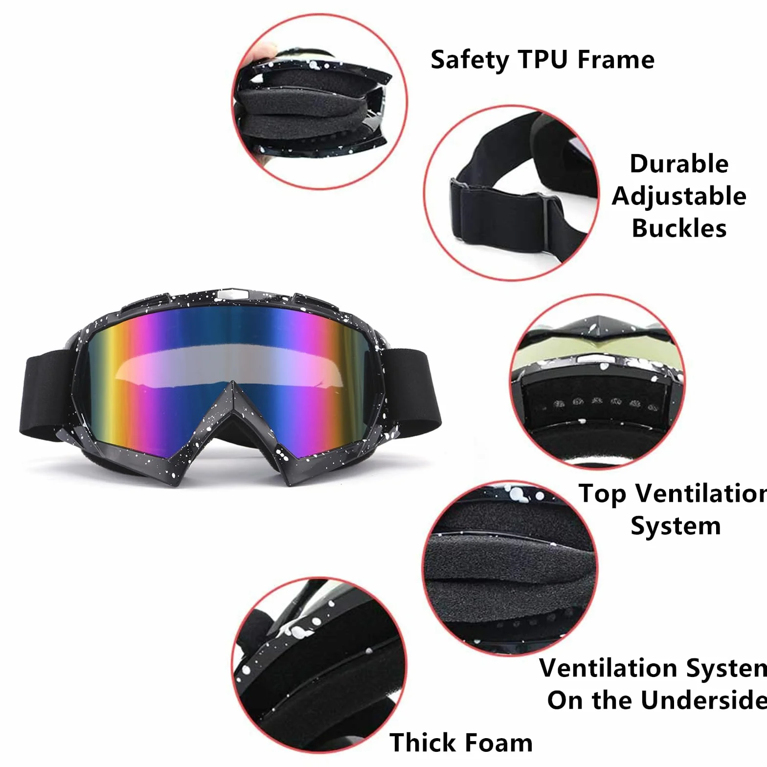 gotyou Okulary motocrossowe, motocyklowe, do jazdy na motocyklu, snowboardzie, snowboardzie, crossu, z wyściółką piankową, do uprawiania sportów na świeżym powietrzu