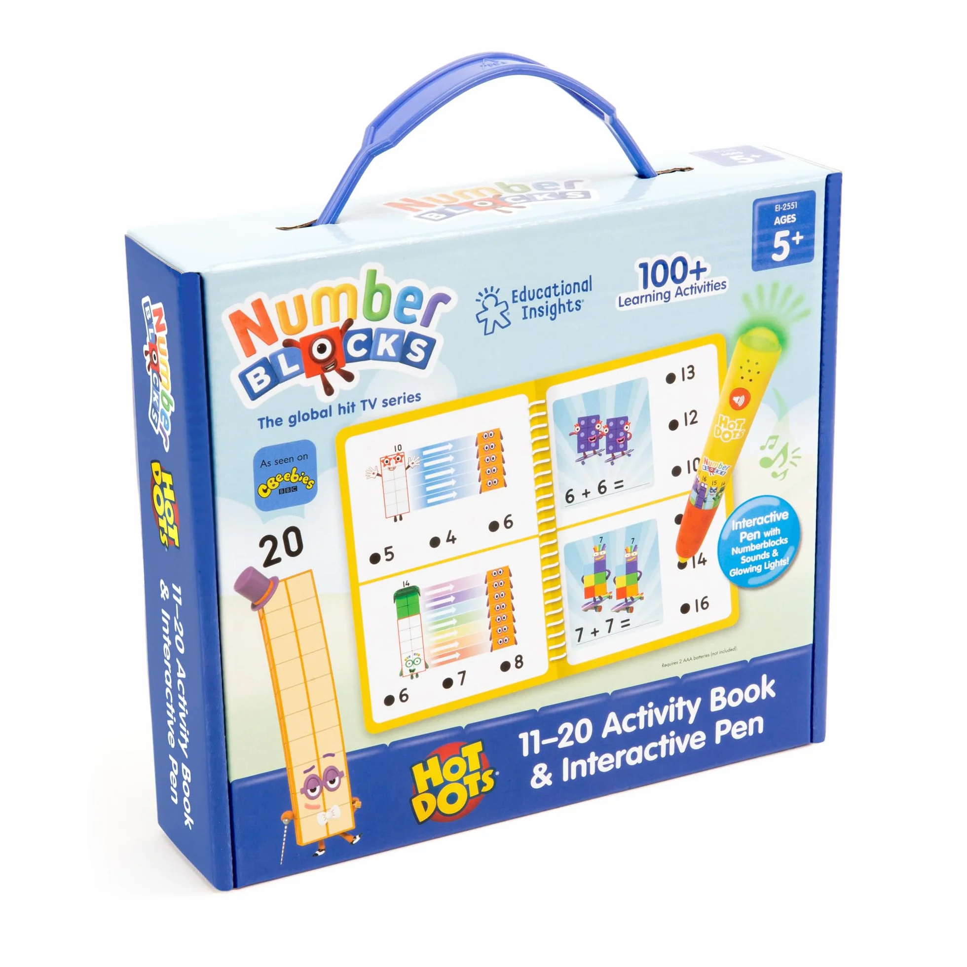 Learning Resources Książka z Zadaniami i Pisak Interaktywny Hot Dots Numberblocks 11–20, Ponad 60 zadań w zestawie, Numberblocks na prezent, Od 5 lat