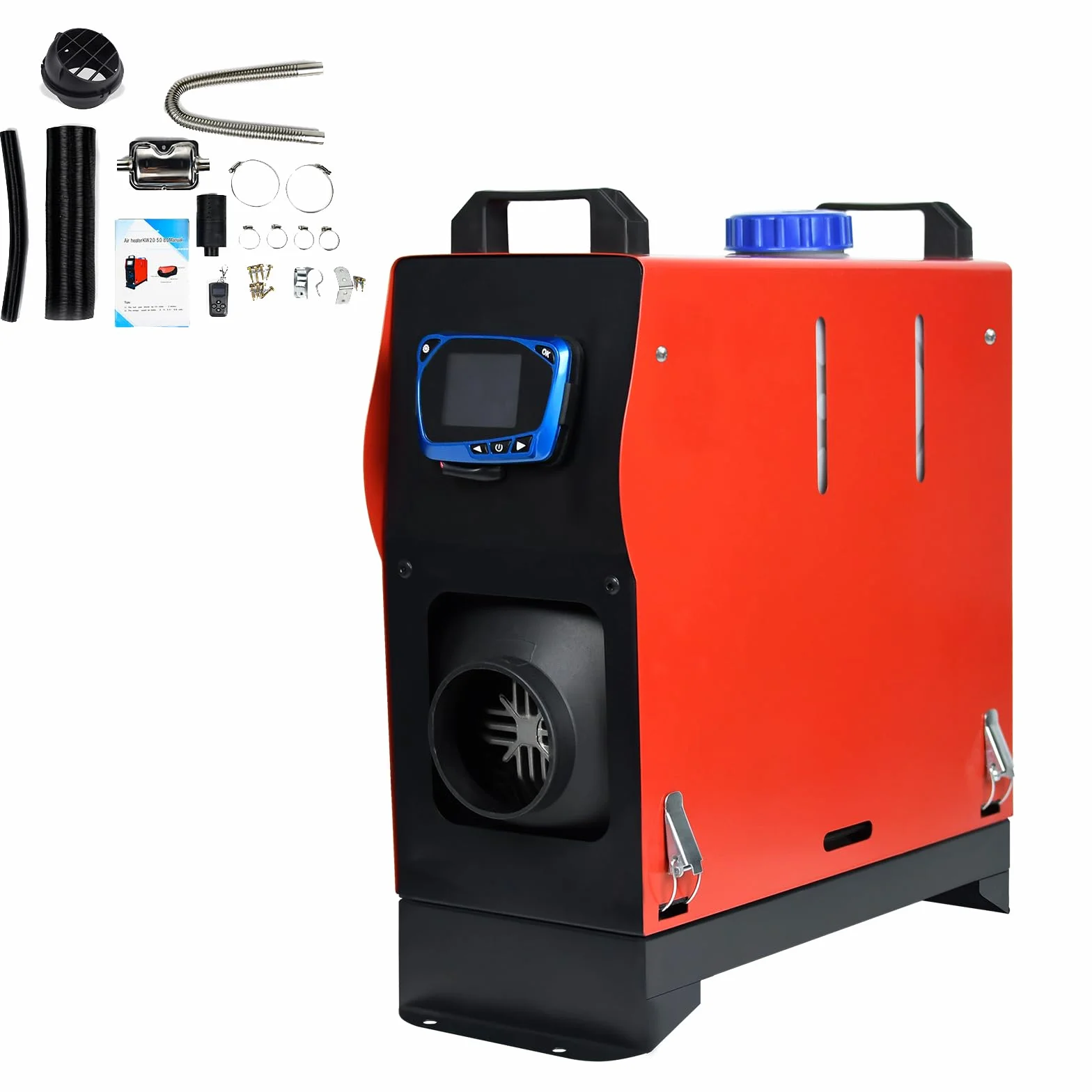 LZQ Ogrzewanie postojowe na olej napędowy 8 kW, 12 V, ogrzewanie z pilotem zdalnego sterowania, monitorem LCD i tłumikiem, do samochodów, kamperów, łodzi, ciężarówek, przyczep (czerwony, typ A)
