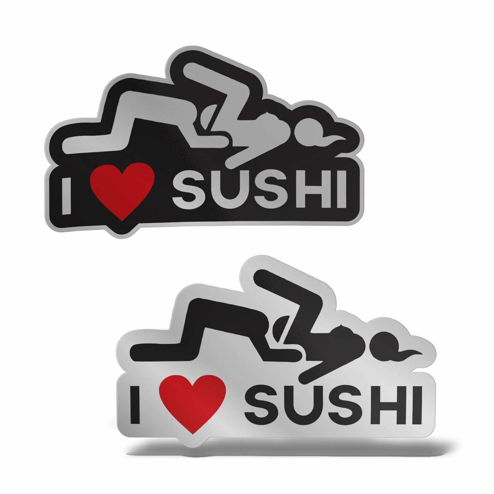 Srebrny Naklejka 15 cm x2 I Love Sushi Naklejki drukowane dla Samochodów Motocykl Ściany Zderzak Komputer Przenośny Bagaż Rowery