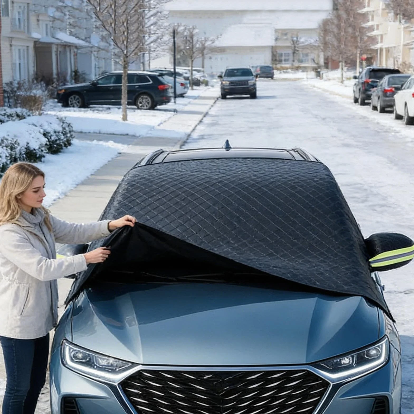 Snow Windshield Cover - Heavy Duty Waterproof, Weatherproof Car Snow Windshield Cover, Universal Size Fit, Polyester Material, Vehicle Frost Water Rain Protection, Winter Accessories Outdoor