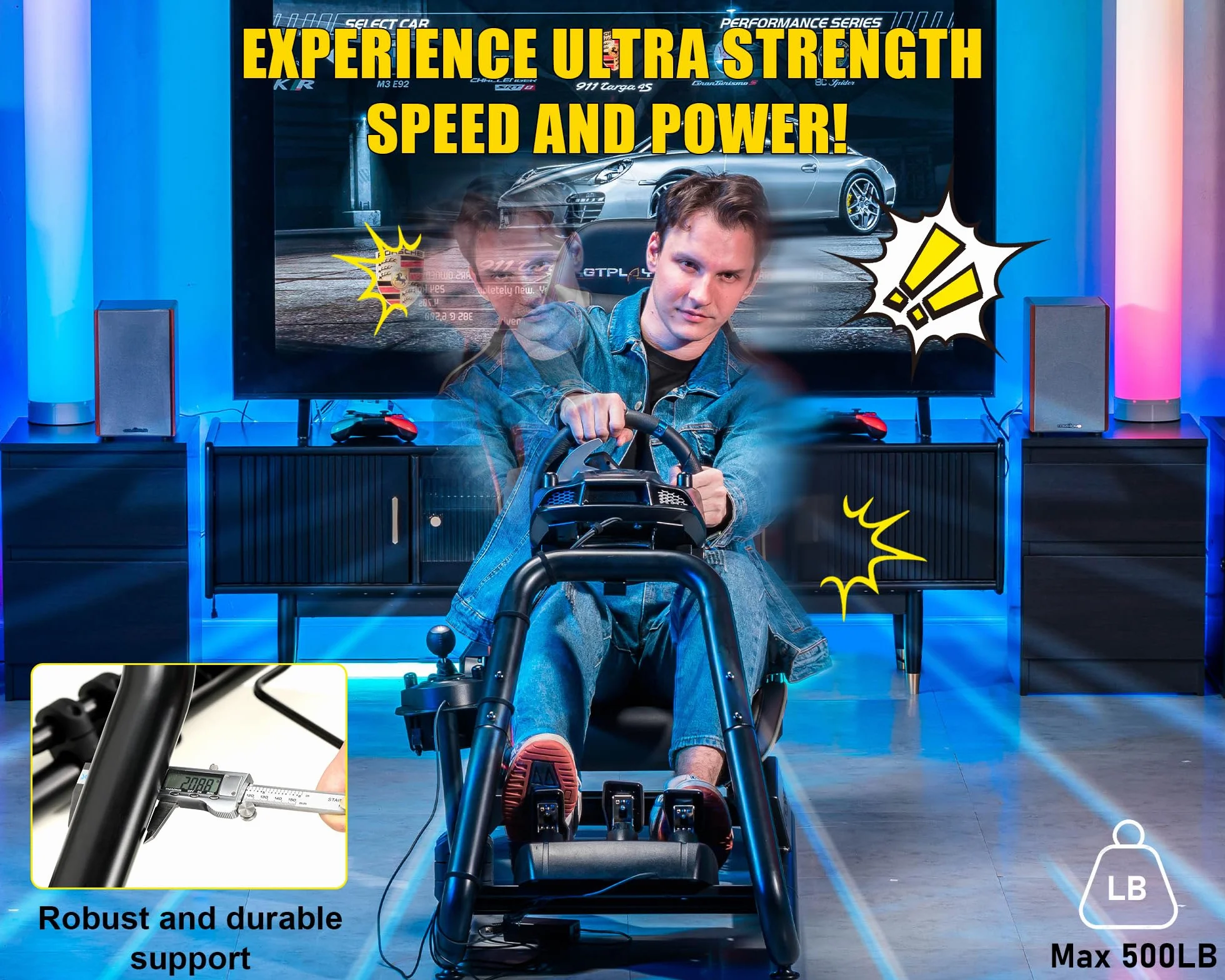 GTPLAYER Wysokiej jakości kokpit Sim Racing, symulator jazdy, fotel symulacyjny PC z głośnikiem, kierownicą i uchwytem na pedały