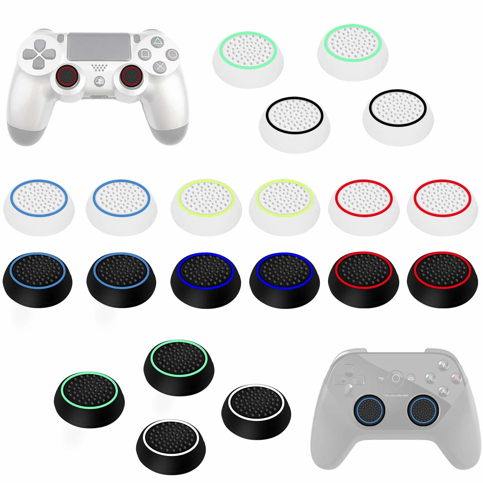 UKOFEW 20 sztuk silikonowych zaślepek na przyciski, osłona ochronna 2 cm, analogowa czapka z uchwytem na joystick, akcesoria do kontrolera, gumki do kontrolera Xbox One Series X/S (10 kolorów)