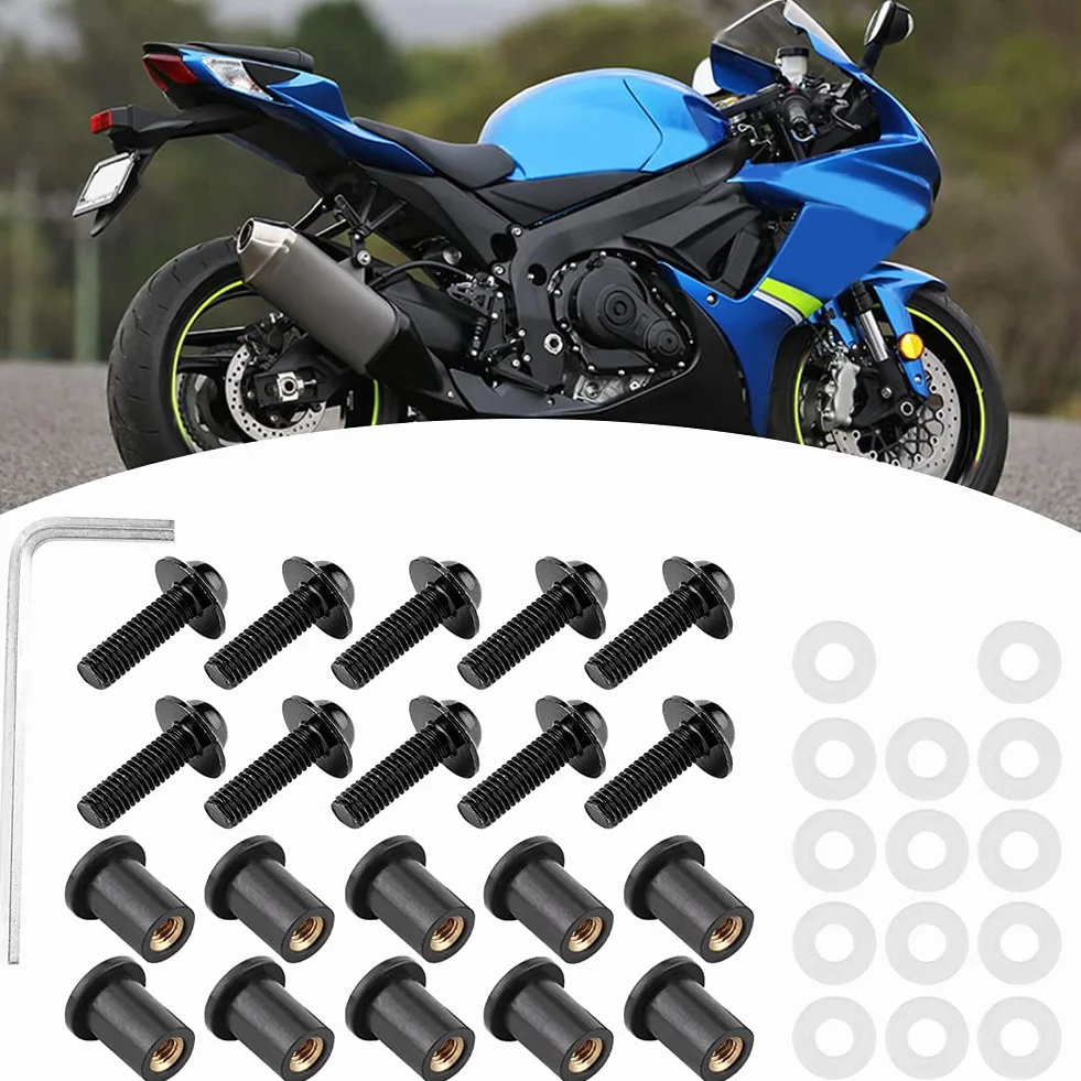 Zestaw Podkładek Nakrętkowych śrub Przedniej Szyby Motocykla, Pasuje do Wszystkich Typów Motocykli ze Wzorem śrub M5 do Szyby Przedniej, Anodowany Wygląd, Prosty montaż, 10 Sztuk