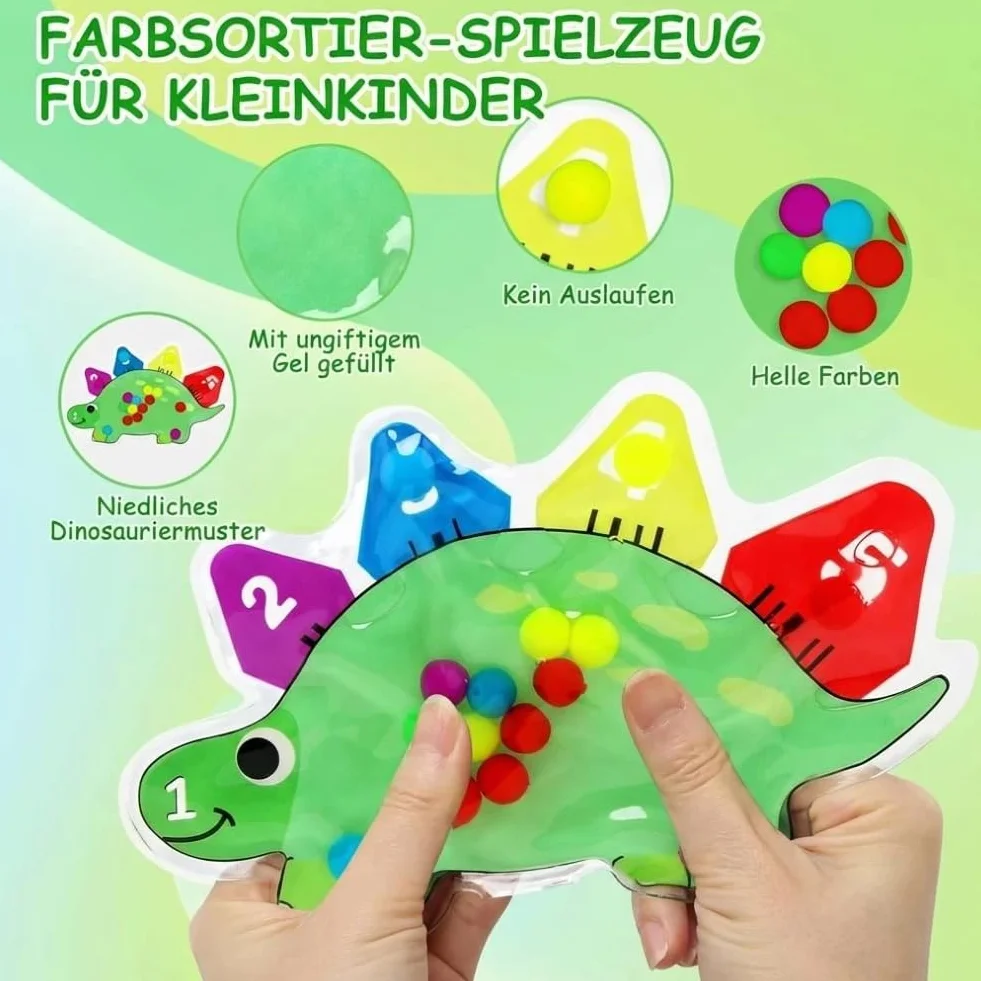JoyLife Zabawka sensoryczna do wyciskania i ugniatania, do sortowania kolorów, sensoryczna wypełniona żelem, zabawka antystresowa do ściskania i ugniatania, ADHD i autyzmu (dinozaur)