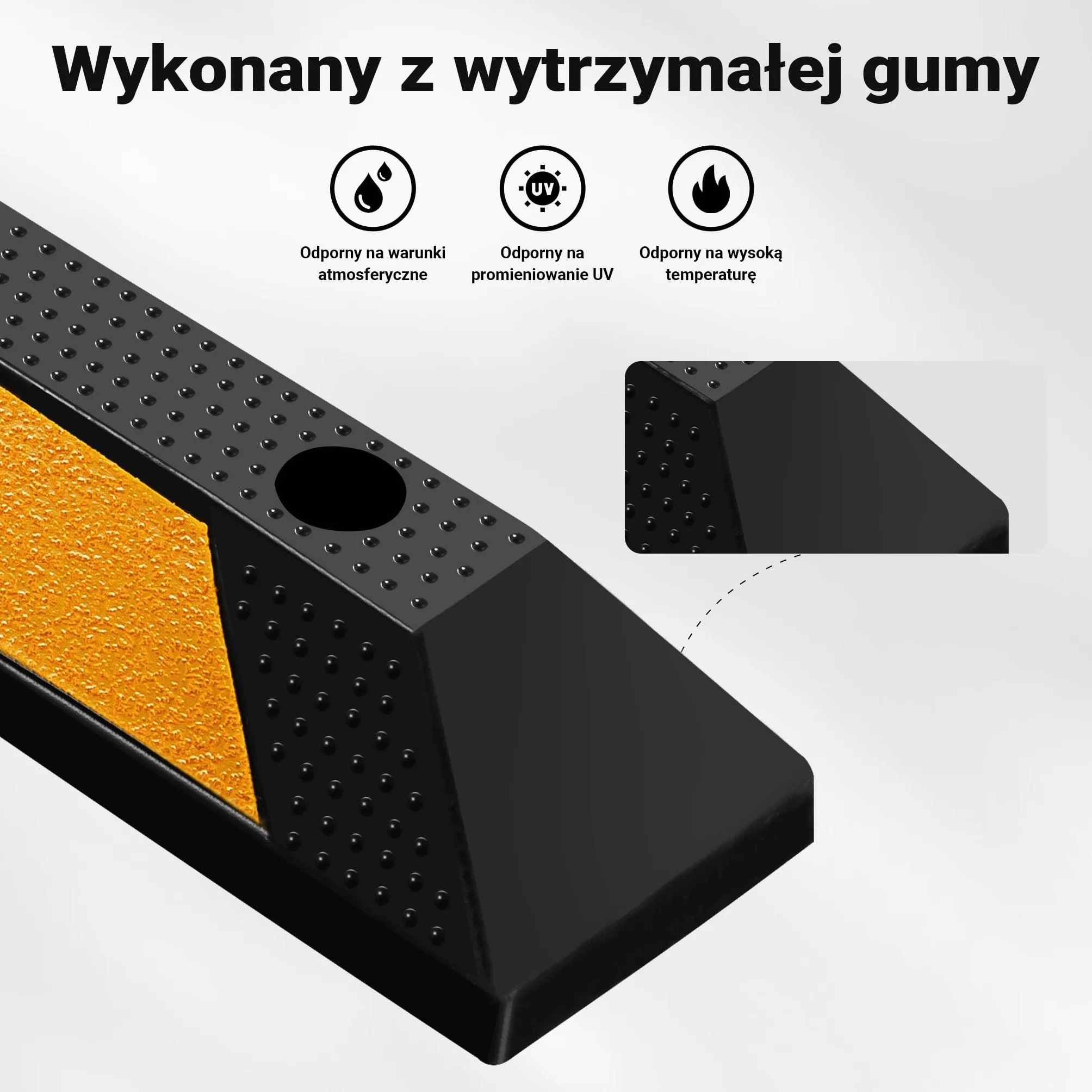 Wiltec Ogranicznik parkingowy 183 x 15 x 10 cm czarny z żółtą taśmą odblaskową, odbojnik gumowy do garażu i parkingu