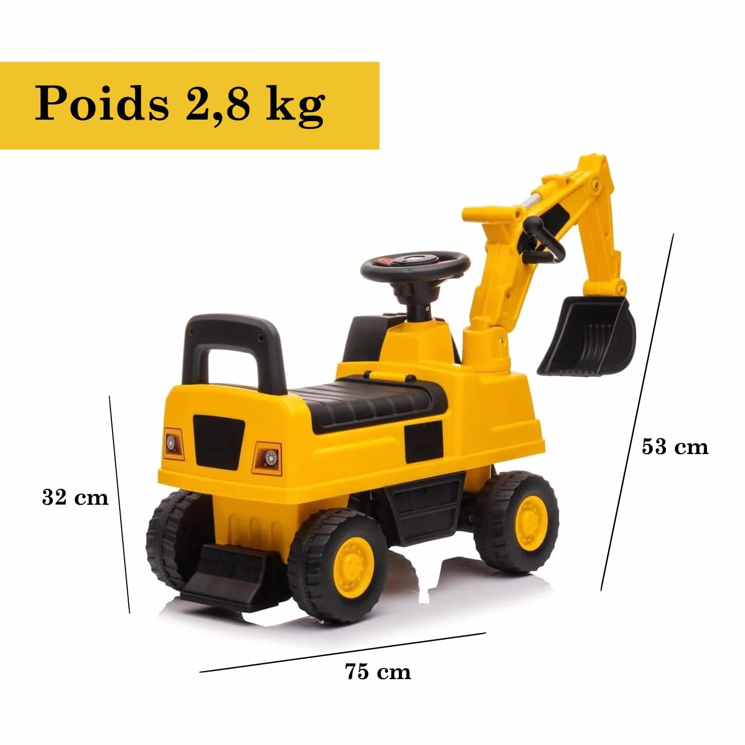 COIL Samochód ślizgowy, koparka mobilna, pojazd ślizgowy, kierownica z dźwiękiem, zabawka do piasku, duża koparka, maksymalne obciążenie 25 kg, dla dzieci od 12 miesięcy