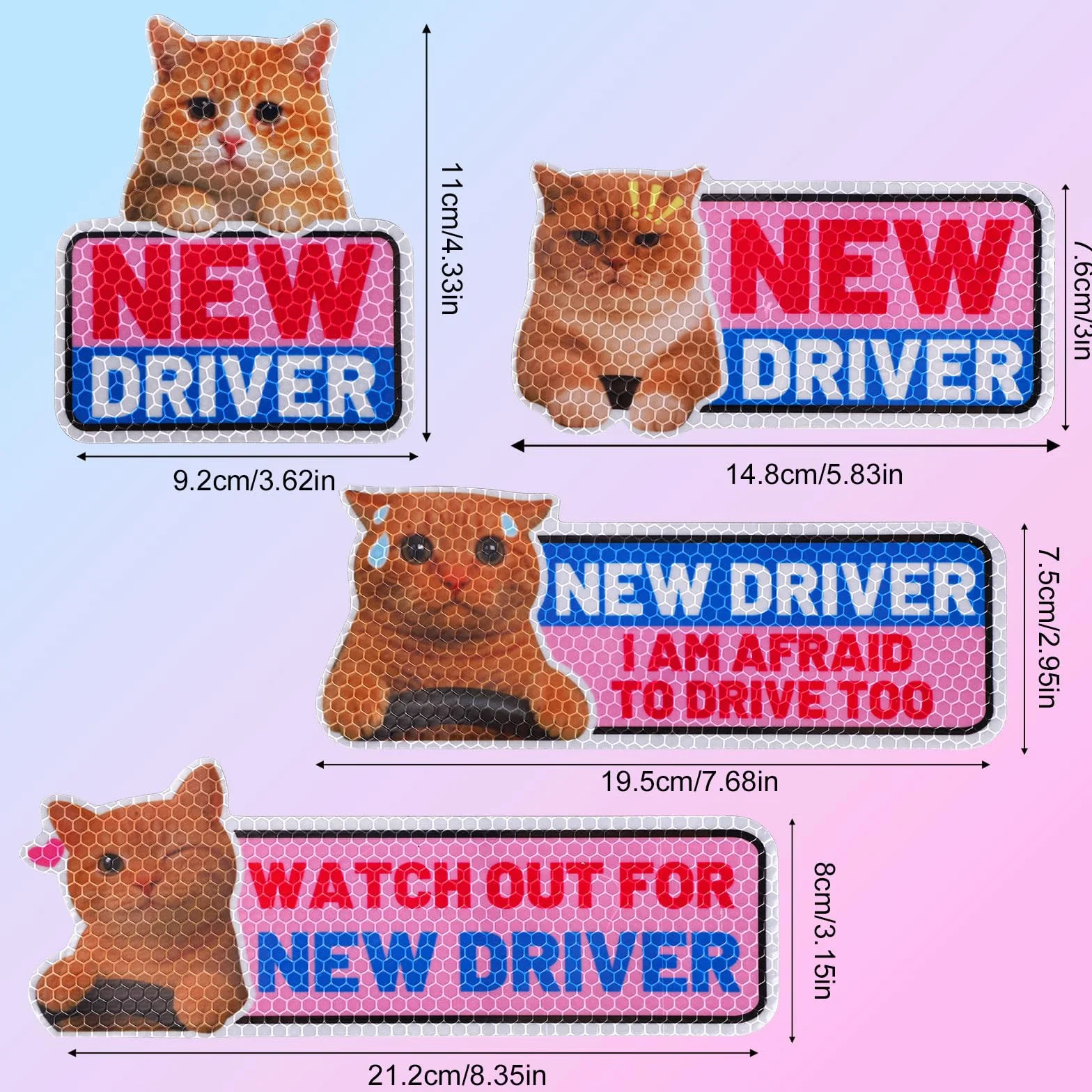 Magnesy Samochodowe Śmieszne Koty New Driver Odblaskowe Znaki Kierowców Uczących Się Naklejki Zderzakowe Zestaw 4szt
