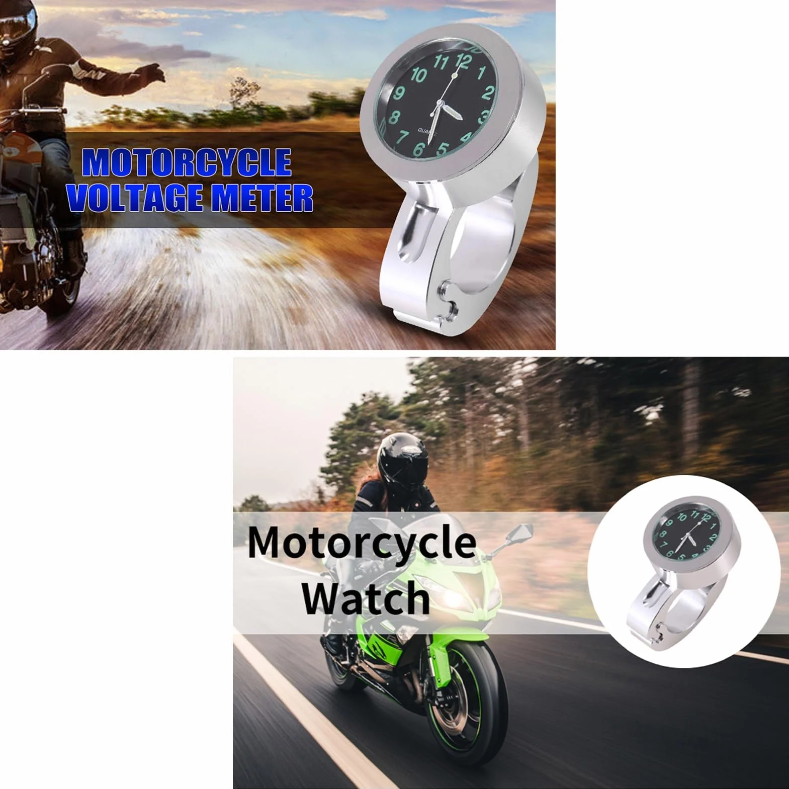 Keenso Zegarek motocyklowy, wodoszczelny, wysokiej jakości aluminium, do większości motocykli