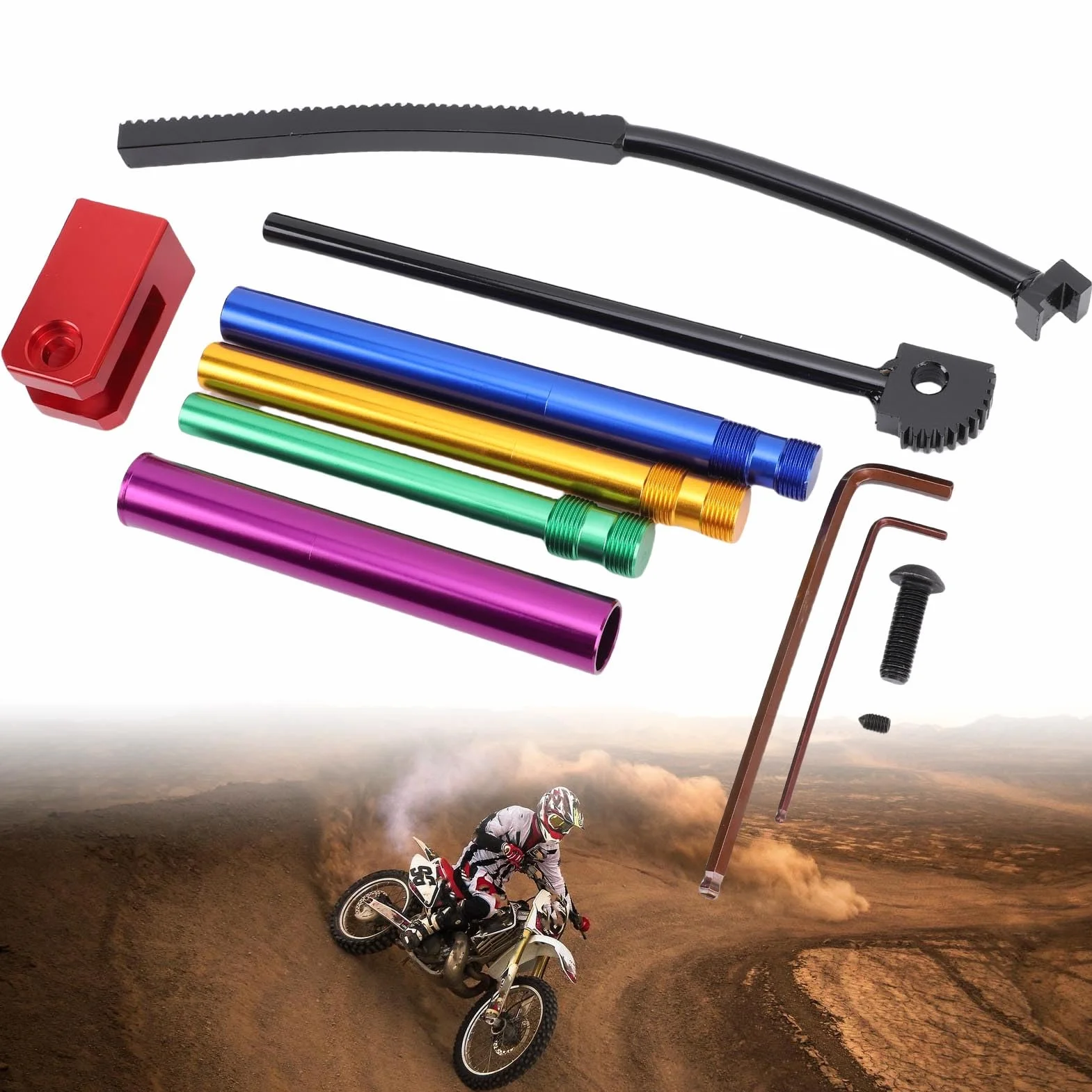 Generic Zestaw narzędzi do wymiany opon w motocyklach terenowych, aluminiowy zestaw narzędzi do opon z systemem zębatki i listwy zębatej do kół 16-21 cali, osie 15-25 mm