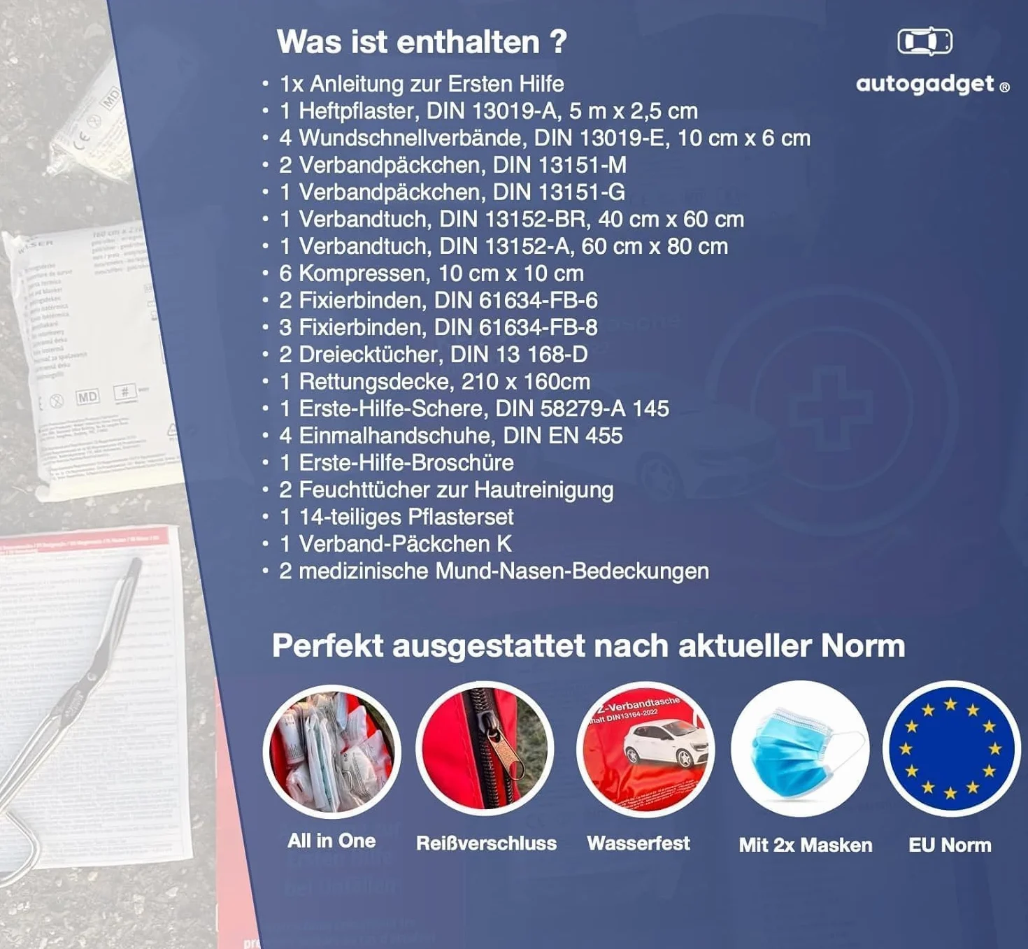 Apteczka samochodowa pierwszej pomocy 2026 EN ISO 20471 zestaw 3 w 1 z kamizelką odblaskową i trójkątem ostrzegawczym