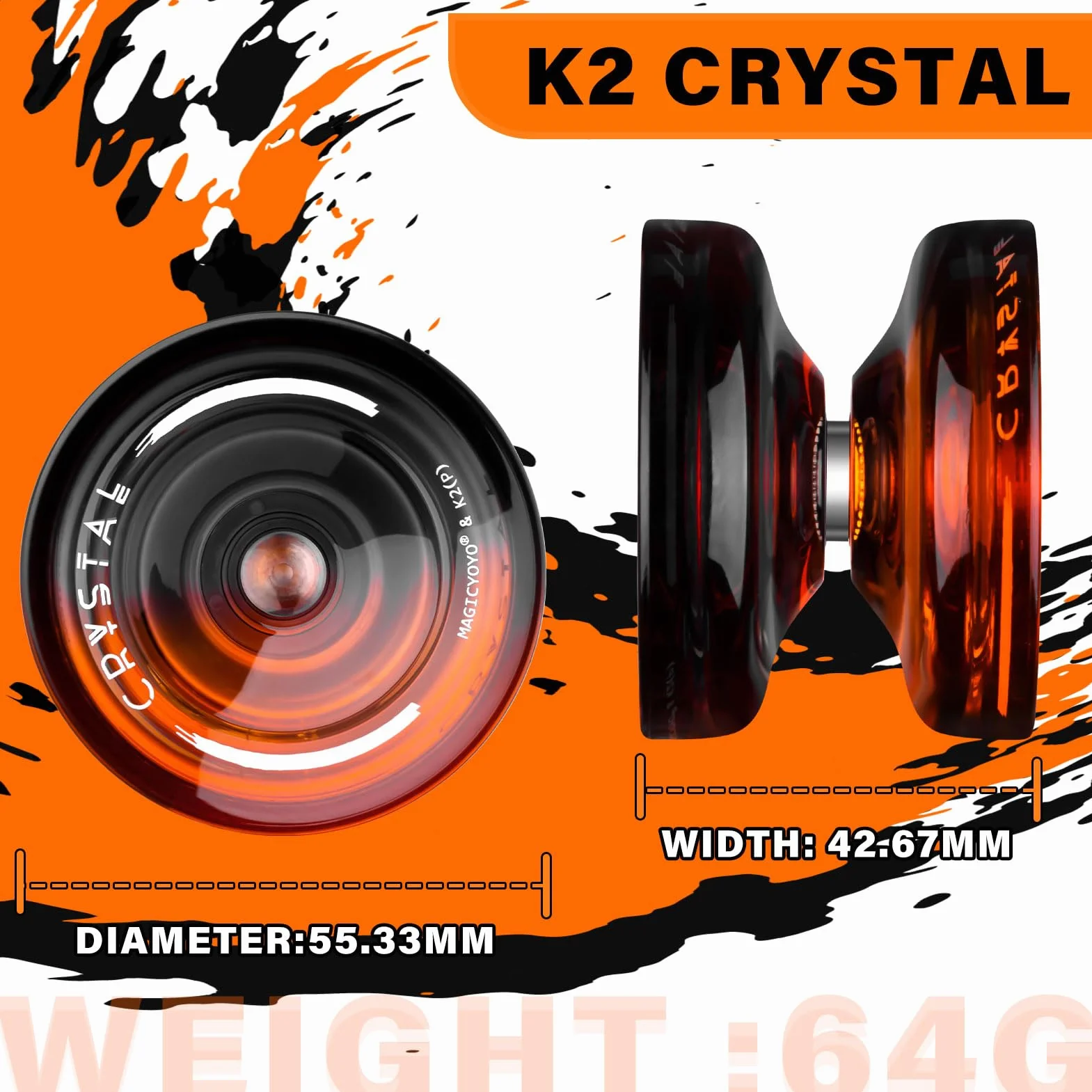 MAGICYOYO Crystal Yoyo K2 Profi JoJo dla dzieci i początkujących, Trick JoJo z bezczynnością i łożyskiem kulkowym, Magic Jo Jo do responsywnego i nieresponsywnego, z 12 sznurkami, walizką, akcesoriami