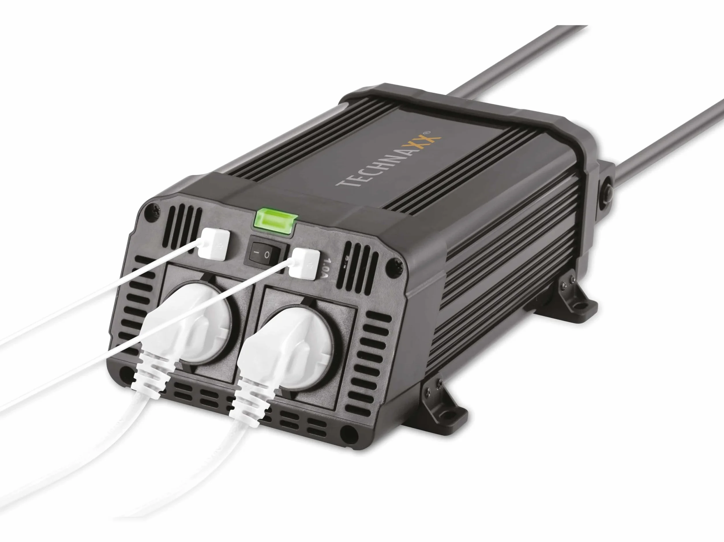 Technaxx Falownik samochodowy 12V 230V 1200W 2400W inwerter z 2 wtyczkami Schuko i 2x USB