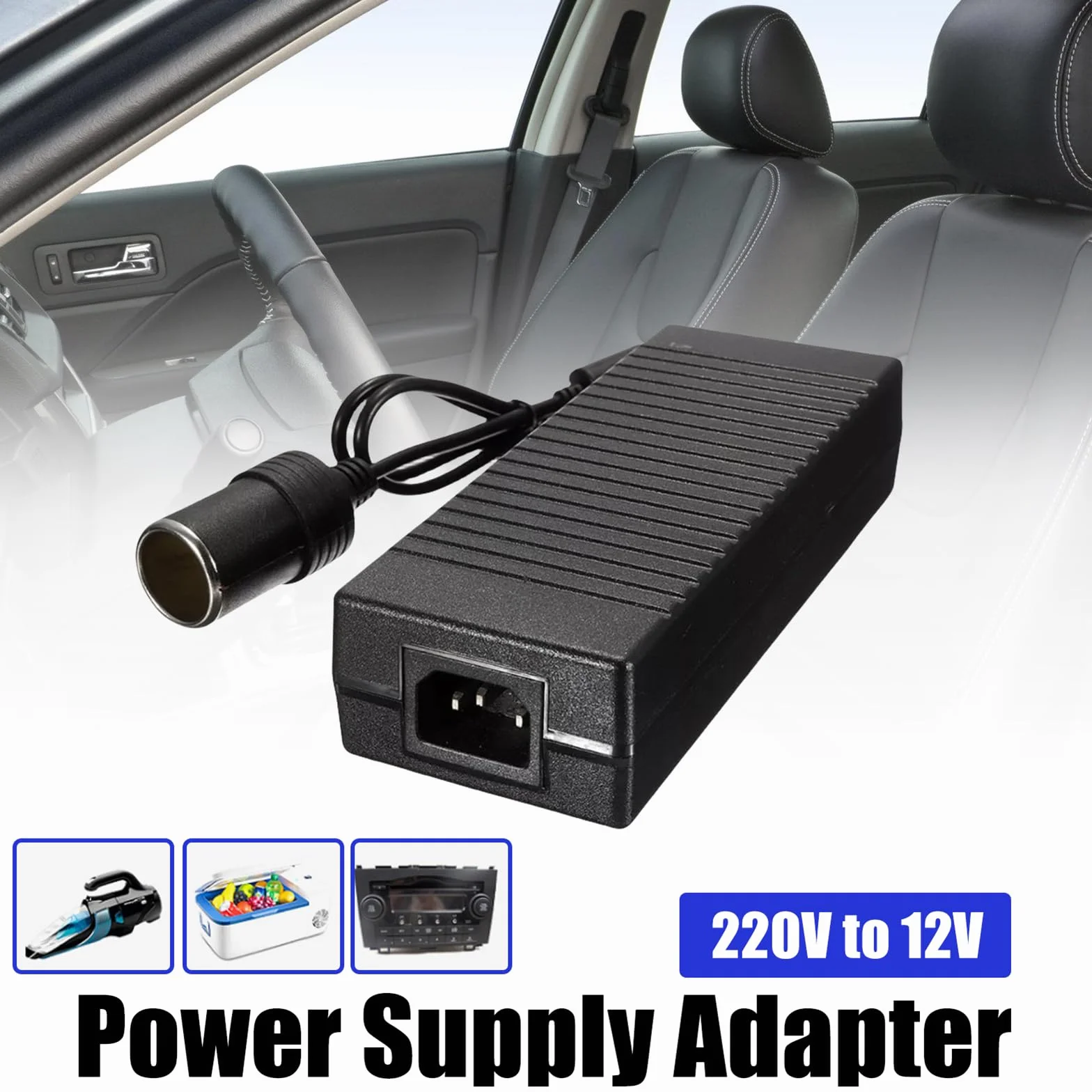 Przetwornica napięcia, 230 V na 12 V, adapter samochodowy 15 A, 180 W, maks. adapter inwerterowy z wtyczką zapalniczki samochodowej do lodówki i wyposażenia samochodu