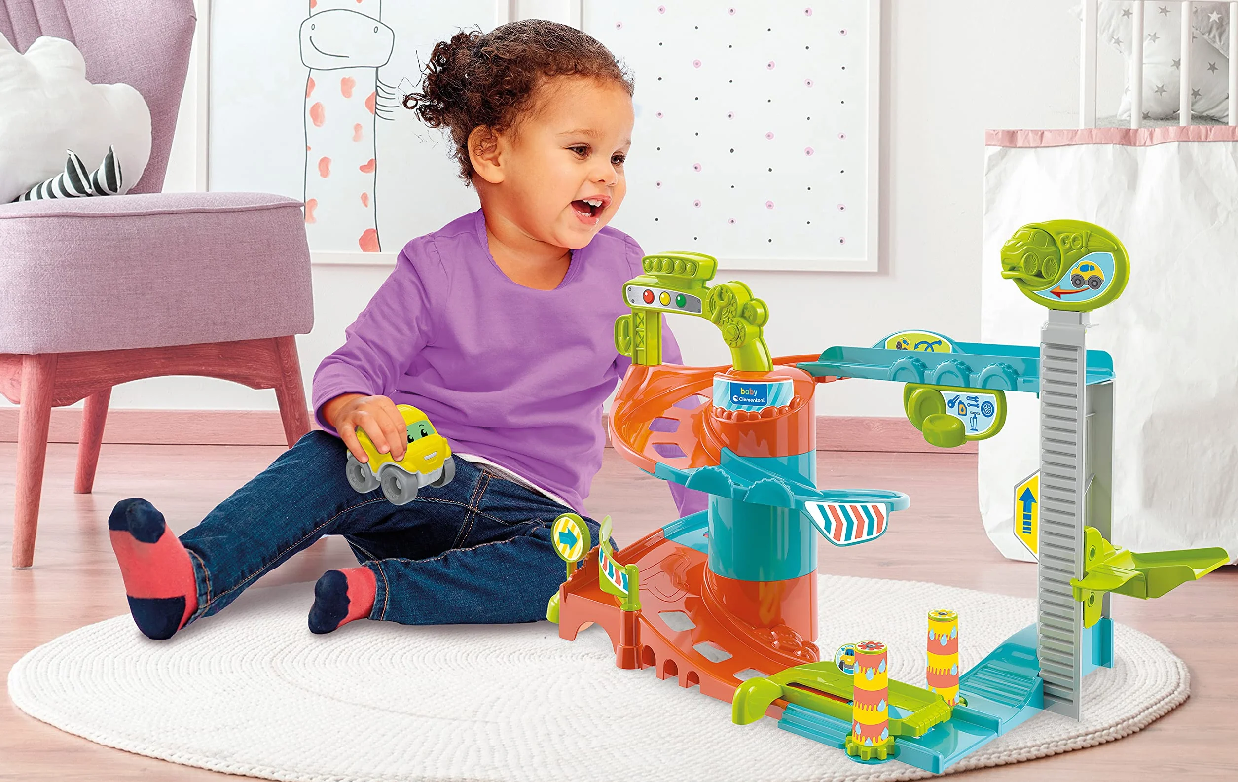 Clementoni - Fun Garage Baby Track zestaw do zabawy, wielokolorowy, 17404