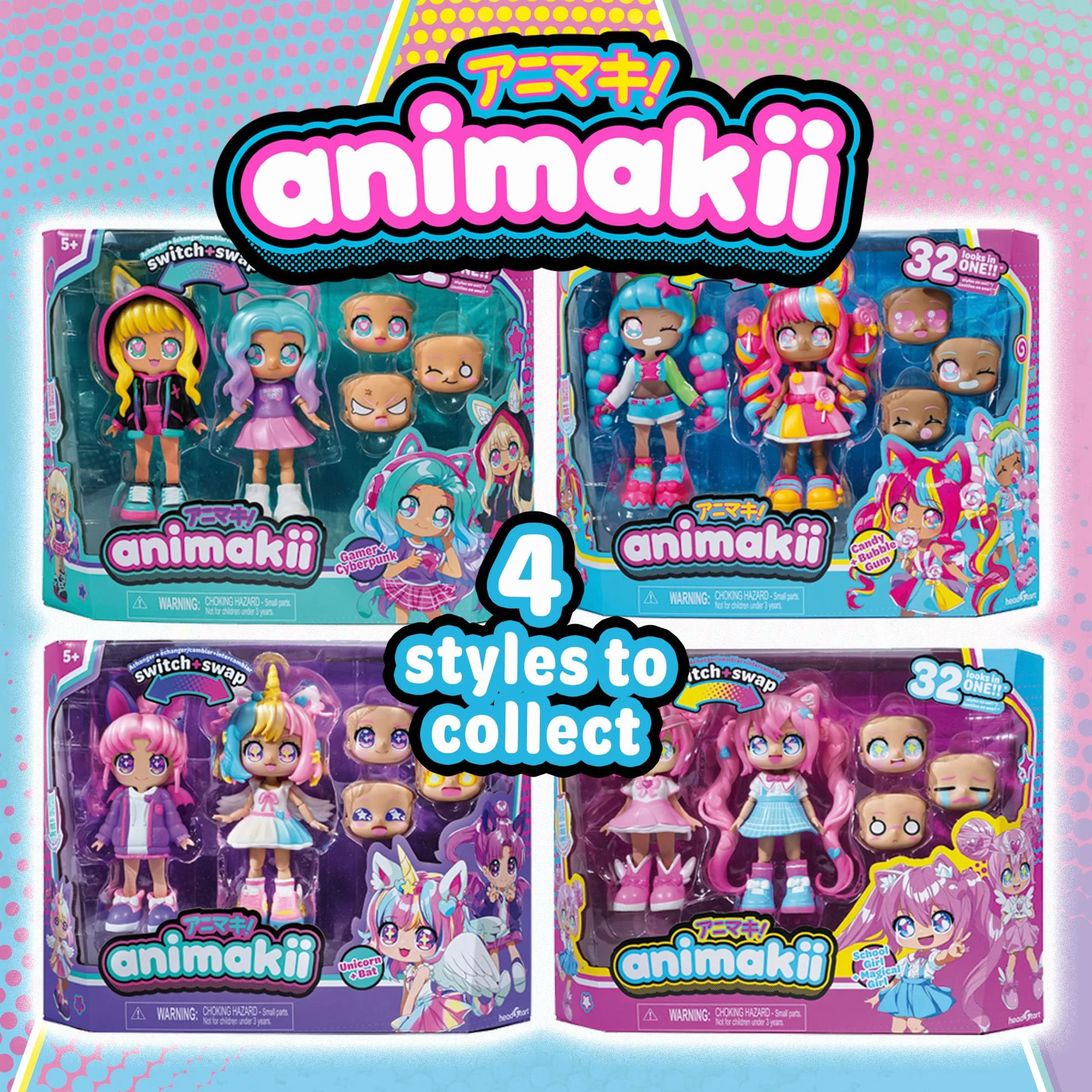 Animakii Modne lalki – konfigurowalny cyberpunk + styl gracza – 5-calowa modna lalka z 32 stylizacjami w jednym – akcesoria dla lalek, ubrania, buty i talerze na twarz – modne zabawki dla dziewcząt