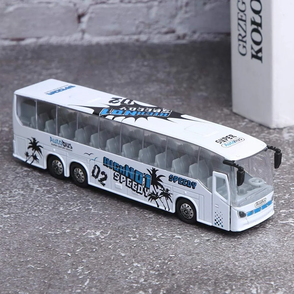 Symulacja 1:50 Model autobusu tranzytowego, model autobusu Zabawka Stop Wycofana zabawka autobusowa ze światłem i muzyką dla dzieci (biały)