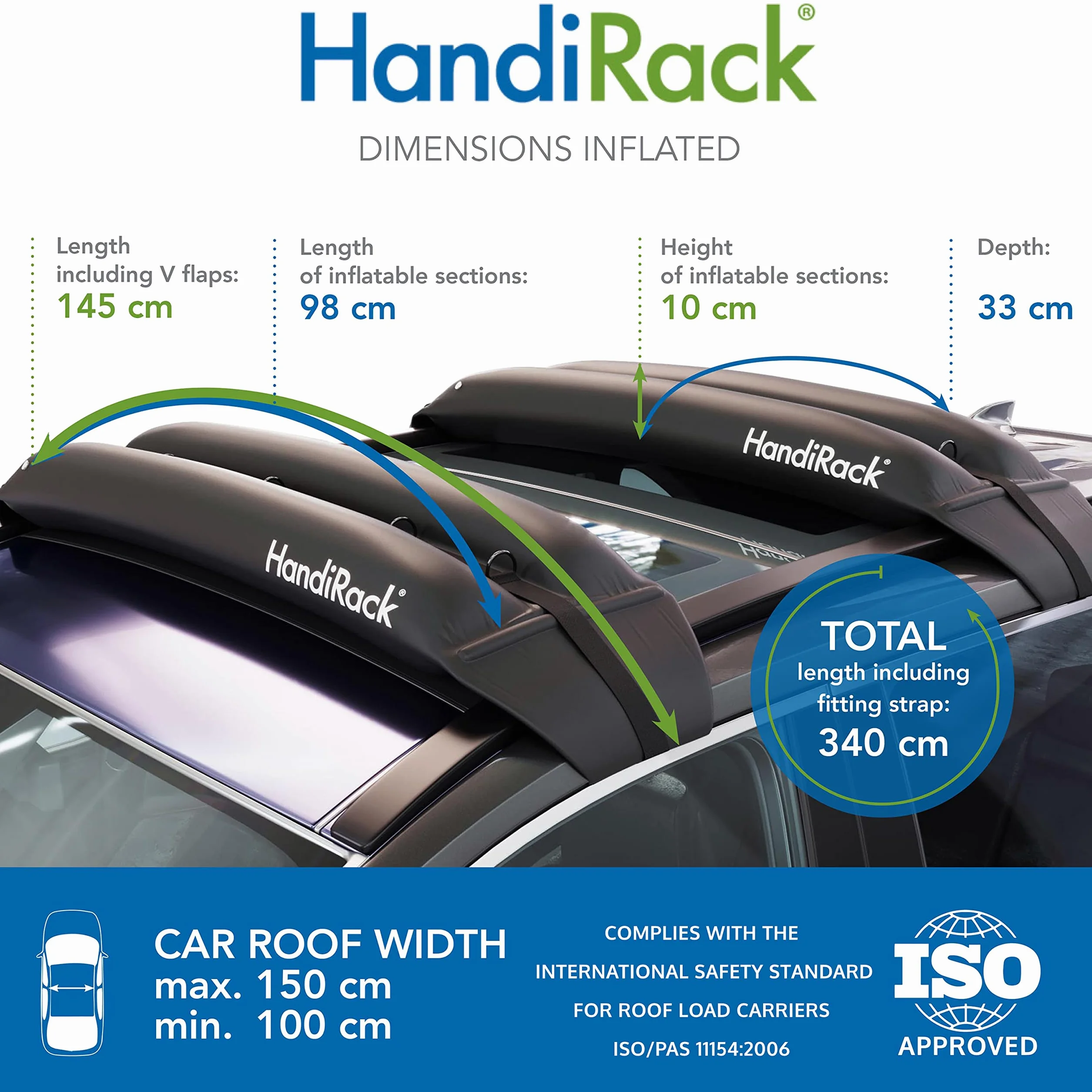 HandiWorld HandiRack Uniwersalny Bagażnik Dachowy Czarny H10 W33 D146cm HRACKKITBK