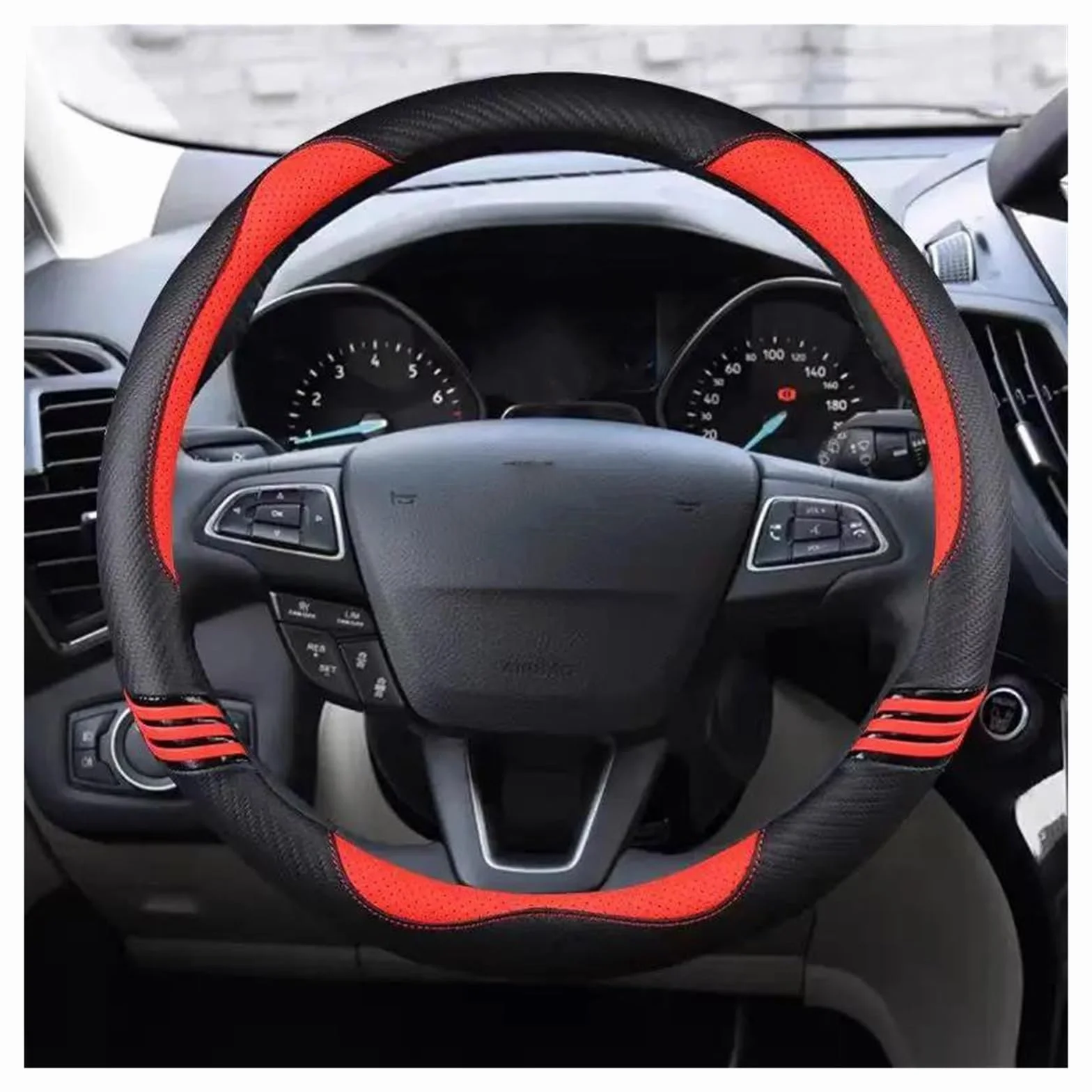 Pokrowiec na kierownicę ze skóry PU do samochodu z Focus 3 2015-2018 Kuga 2016-2019 Escape C-Max Ecosport 2018-2019 różowy