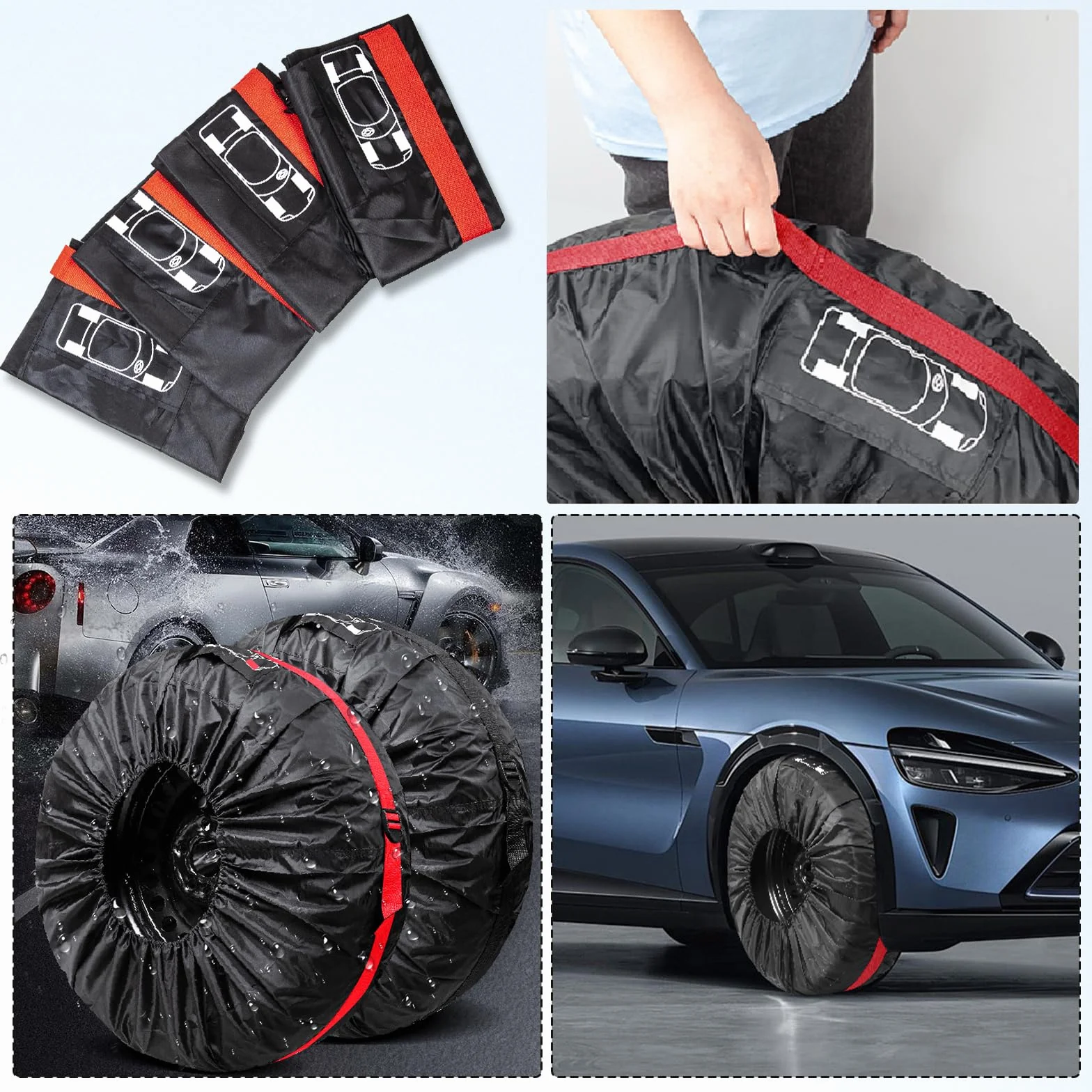 Zocipro Zestaw toreb na opony 4 sztuki 18-22" 80 cm z uchwytem do transportu i przechowywania