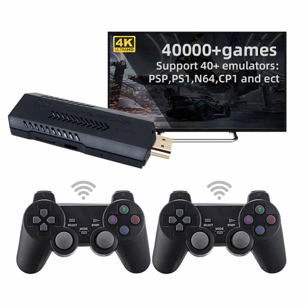 Konsola do gier retro z kontrolerem bezprzewodowym 2,4 g, wbudowana karta 35500+ kij do gier, retro wtyczka i kij do gier 40+ symulatory, wyjście 4K dla TV-64GB