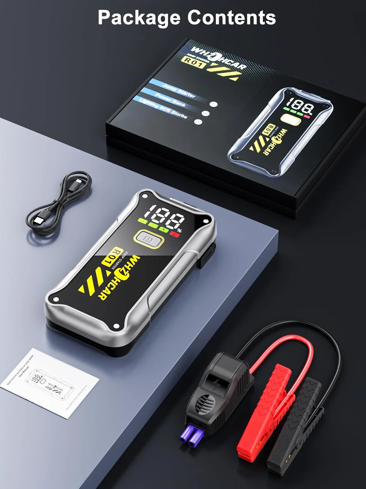 Powerbank rozruchowy 4000 A, przenośny, 12 V (do 9,0 l benzyny lub oleju napędowego 7,5 l) wyświetlacz LCD LED, urządzenie ułatwiające rozruch, akumulator samochodowy, do SUV-ów, motocykli, kosiarek