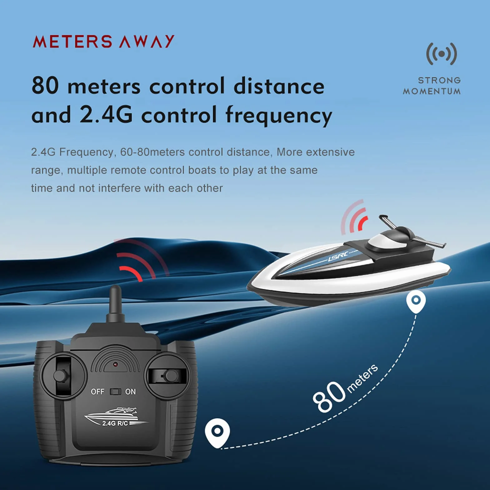 Goolsky Łódka RC z pilotem, statek wyścigowy 2,4 GHz, wodoodporna zabawka do jeziora, basenu, morza, prezent dla dzieci, chłopców, dziewcząt