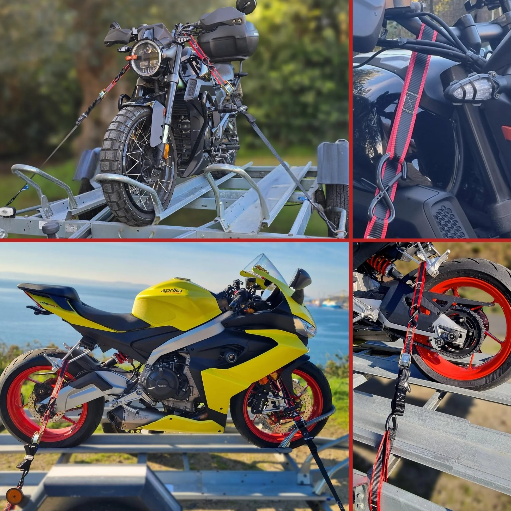 Pasy Transportowe do Motocykla 550 kg, Mocujące z Klamrą i Hakami S, 2 Pasy 1,9 m + 2 Pętle Soft Loop
