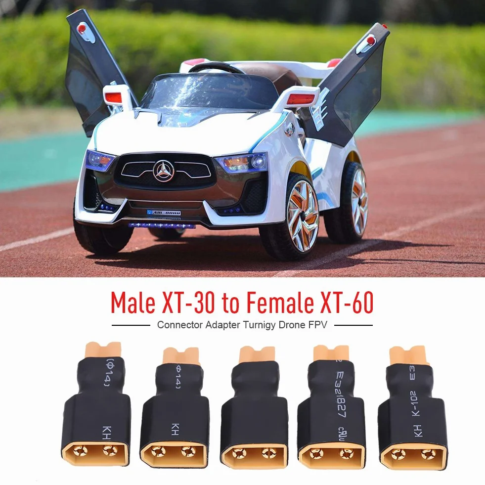 5 szt.RC Drone Adapter męski, XT30 do XT60 konwerter baterii męski (XT30 żeński na XT60 męski)