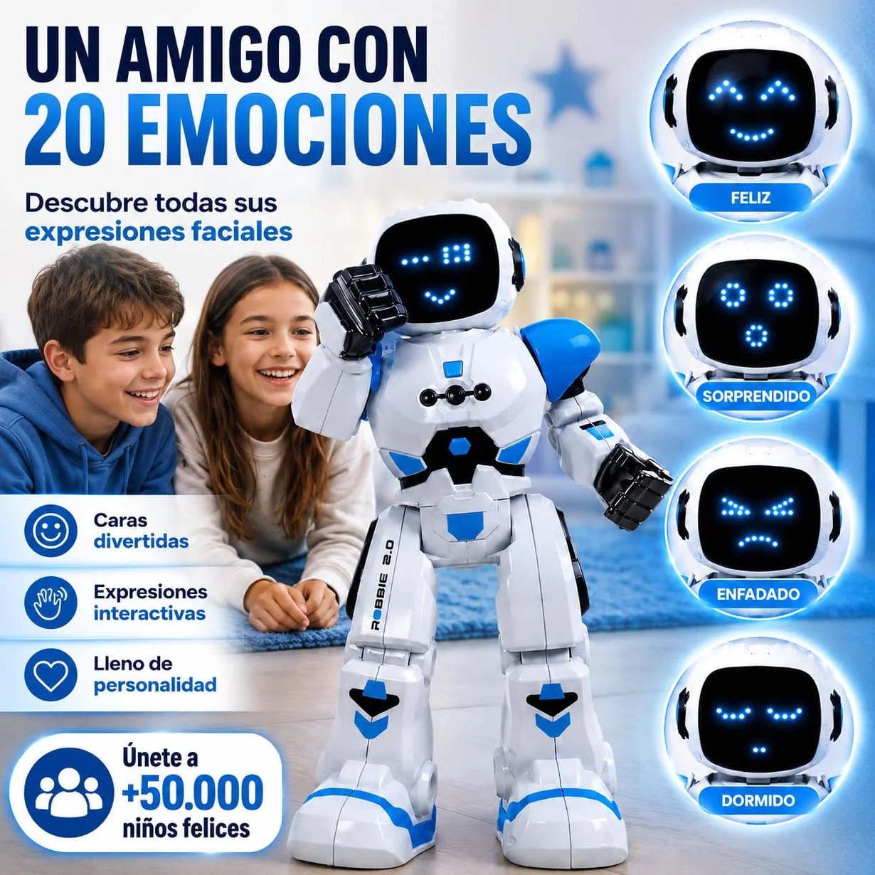 Xtrem Bots - Robbie | Robot programujący dla dzieci, 50 ruchów, niebieski, zabawka dla dzieci od 6 lat, dla chłopców
