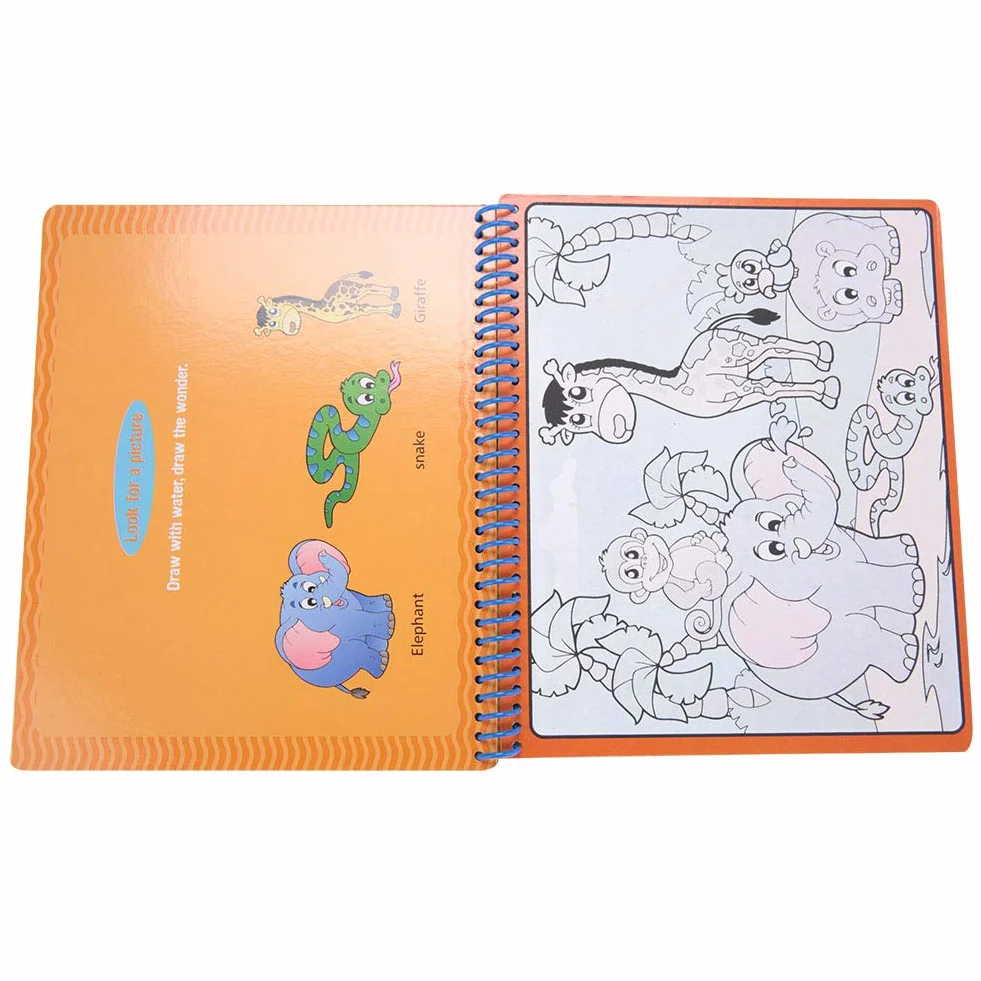 Water Drawing Coloring Painting Book Doodle Reusable Water-Reveal Activity Pads Baby Kids Toys Early Education with Pens for Kids[Zoo]