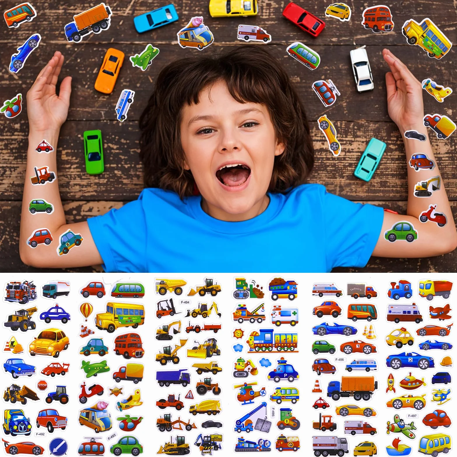 12 arkuszy naklejek samochodowych dla dzieci, koparka, 3D, naklejki samochodowe dla dzieci, "zrób to sam", do rzemiosła, scrapbookingu, prezentu, naklejki nagrody